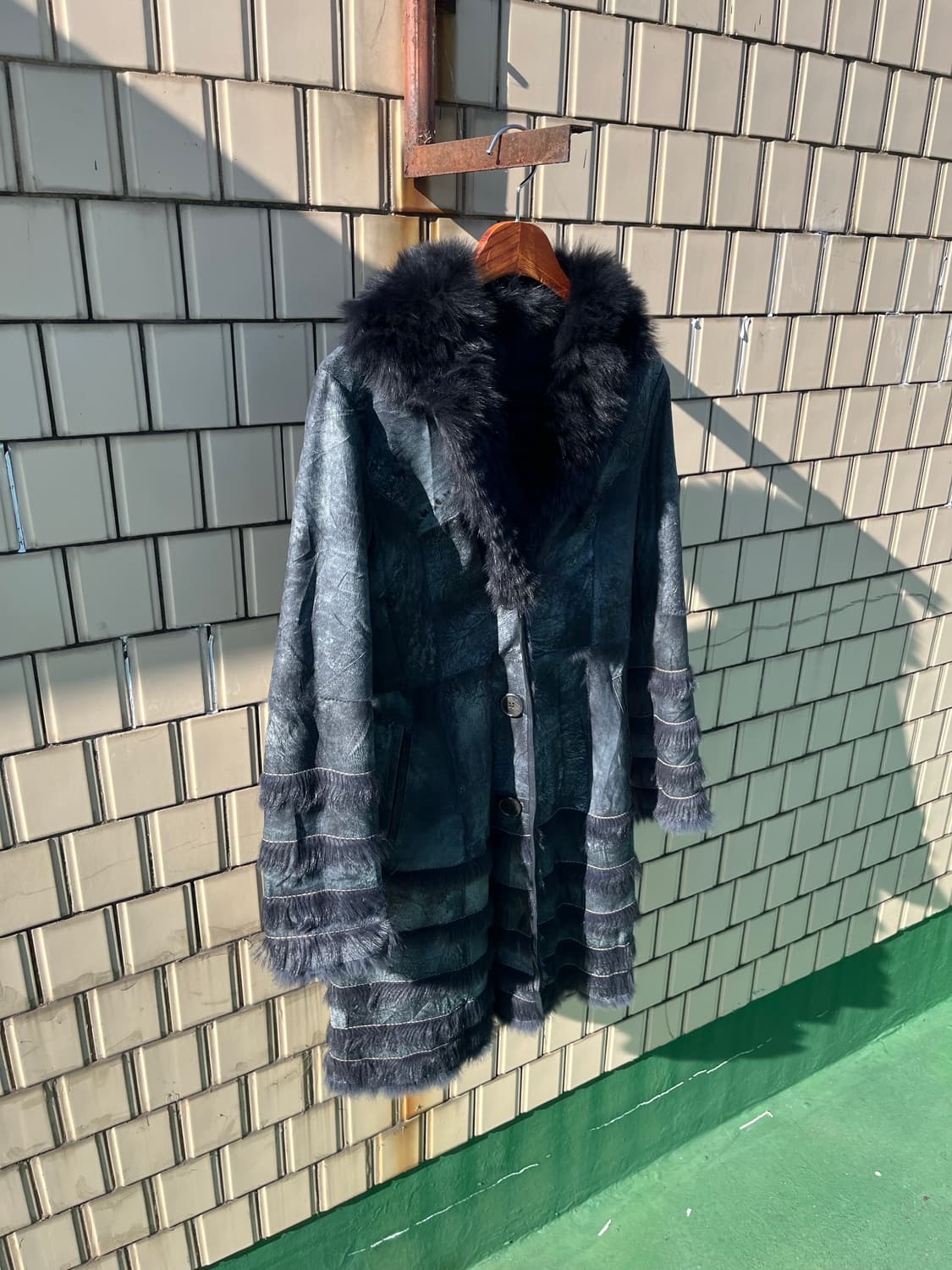 Rabbit skin fur Reather coat 상품이미지1