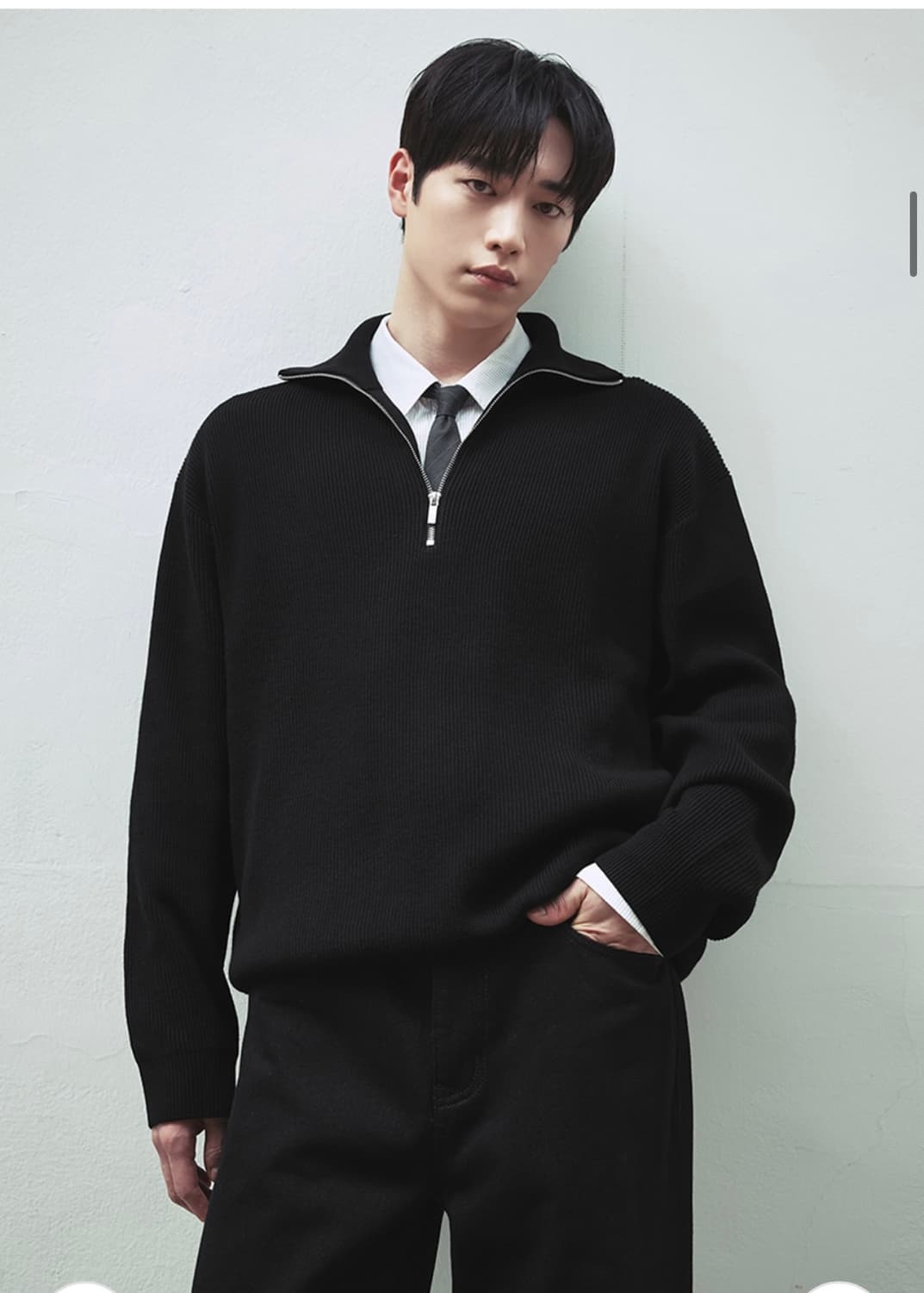 (새상품)(XL) 드로우핏 오버사이즈 하프 집업 카라 울 니트 NAVY 상품이미지7