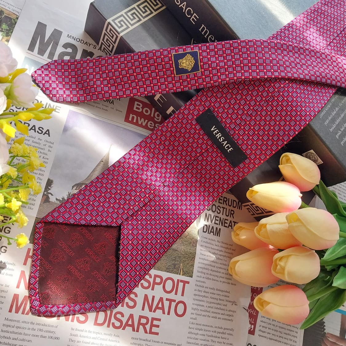 베르사체 실크 레드 자카드 넥타이 9cm A+등급 K2498 상품이미지4