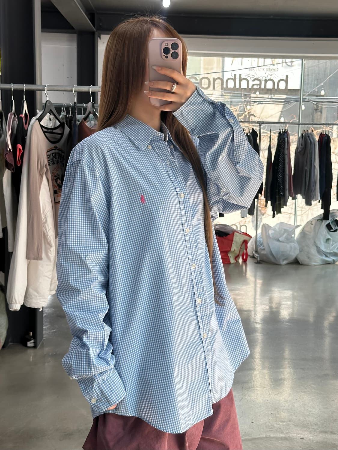 폴로랄프로렌 체크 핑크포니 셔츠 스카이블루 상품이미지1