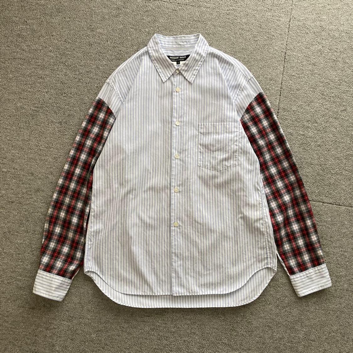 꼼데가르송 옴므 듀스 소매 체크 절개 스트라이프 셔츠 상품이미지1