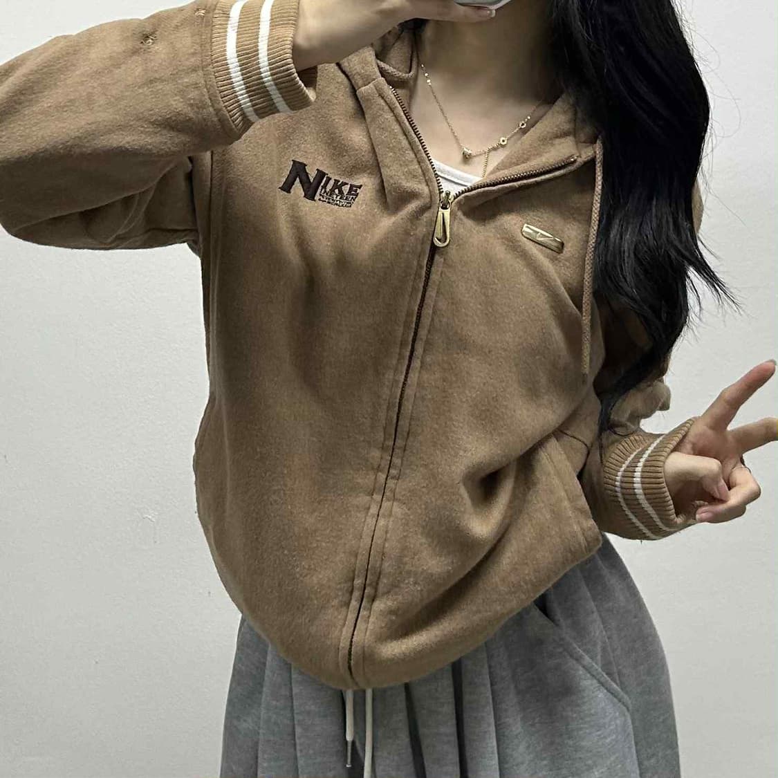 나이키 00s 베이지 울 퀄팅 후드 점퍼 자켓(95) 상품이미지1