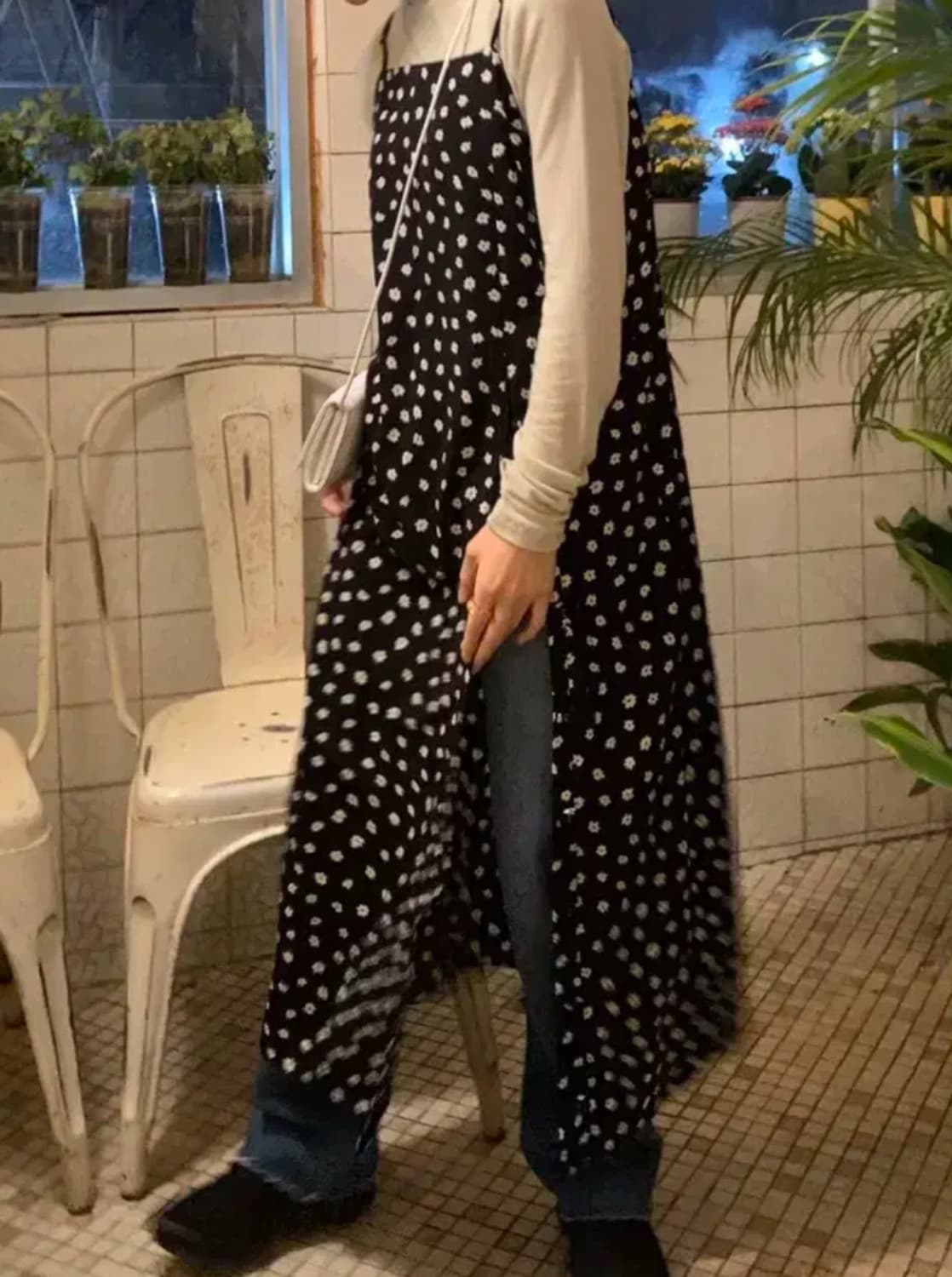 러브코드유 메이드 자체제작 플라워 버튼 롱 원피스 슬릿 상품이미지1