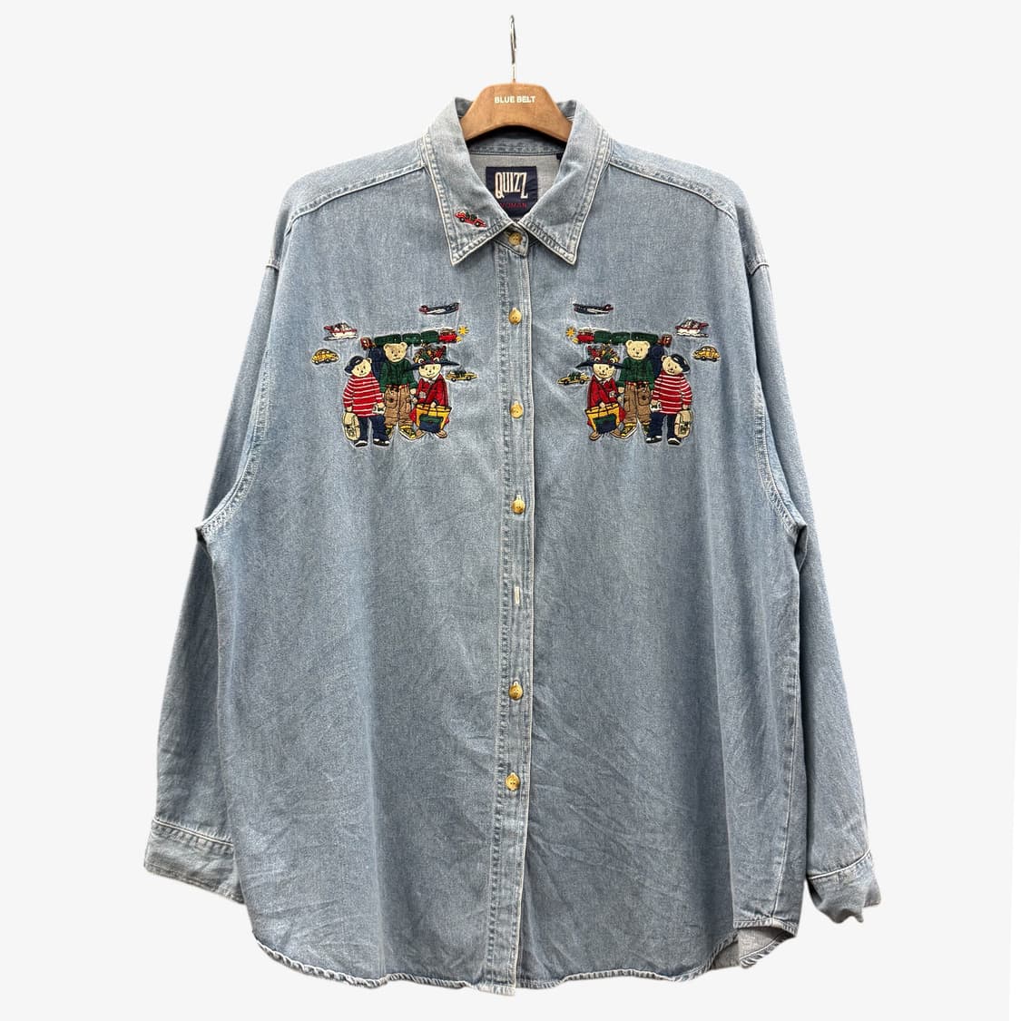 USA VINTAGE 긴팔 데님 셔츠 베어 자수 캐릭터 포인트 상품이미지1