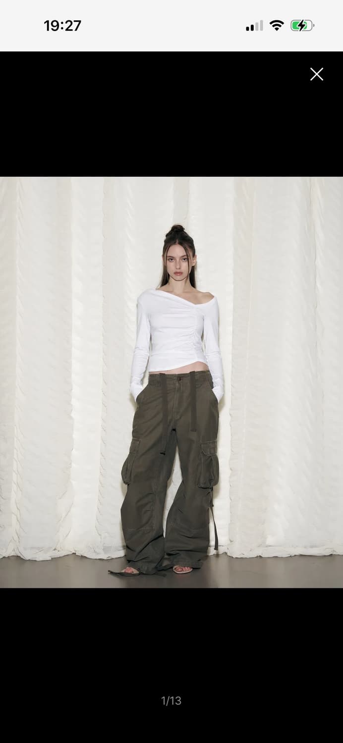 S) 플리즈노팔로우 텍스 와이드 카고팬츠 카키 상품이미지1