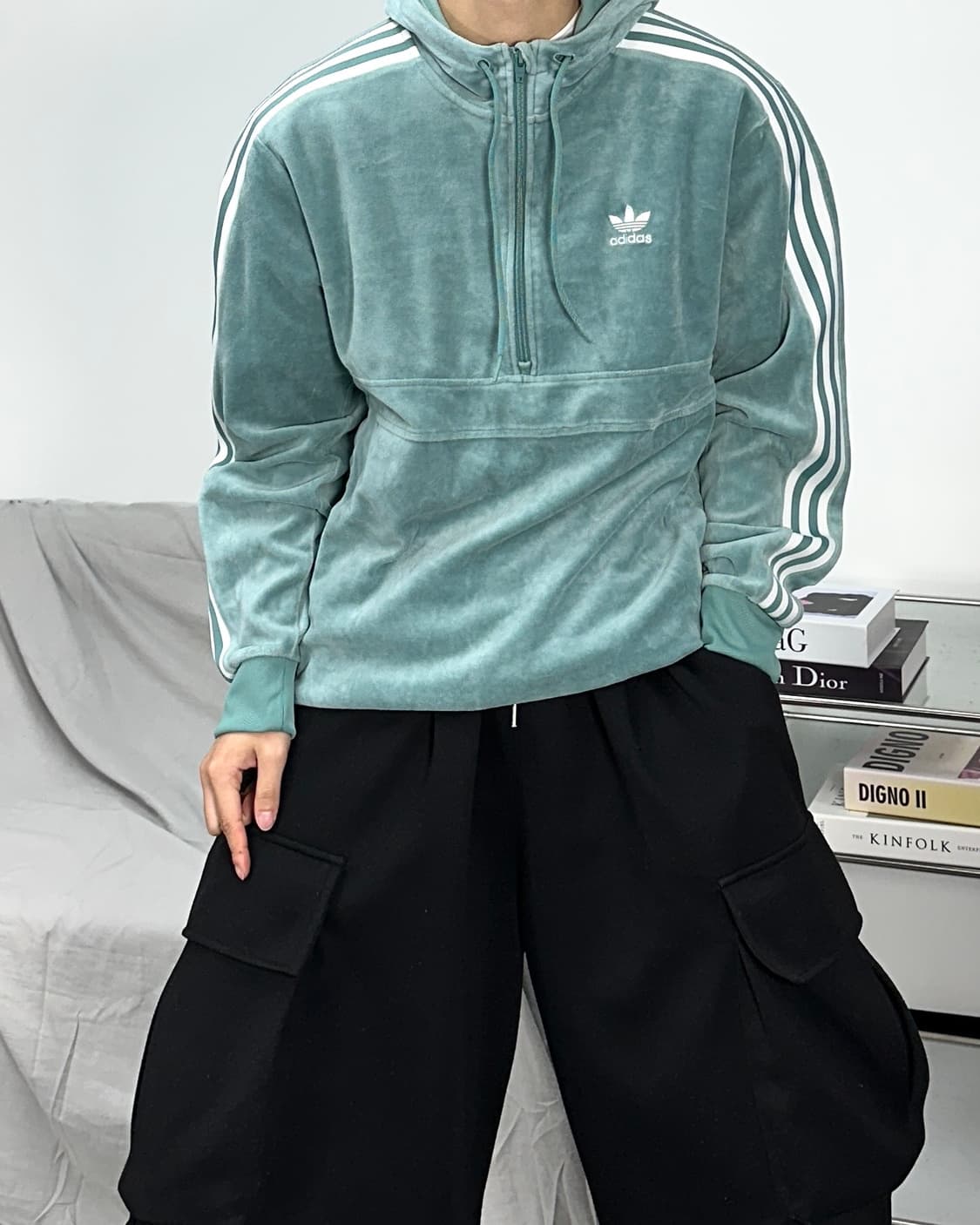 아디다스 코지 벨벳 후드 반집업 M 상품이미지2