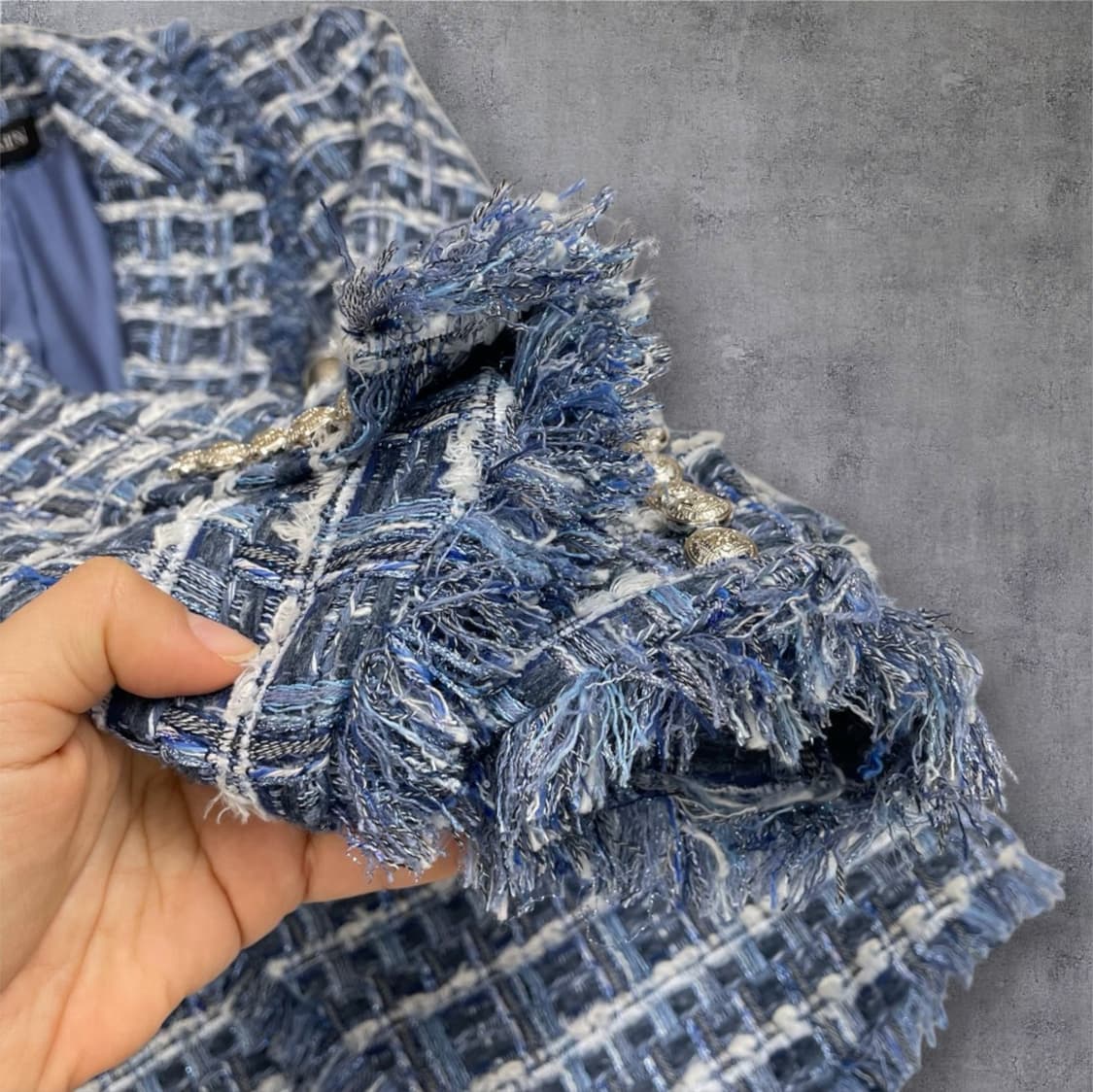 발망 Balmain 블루 트위드 실버버튼 더블 브레스티드 자켓 40 상품이미지7