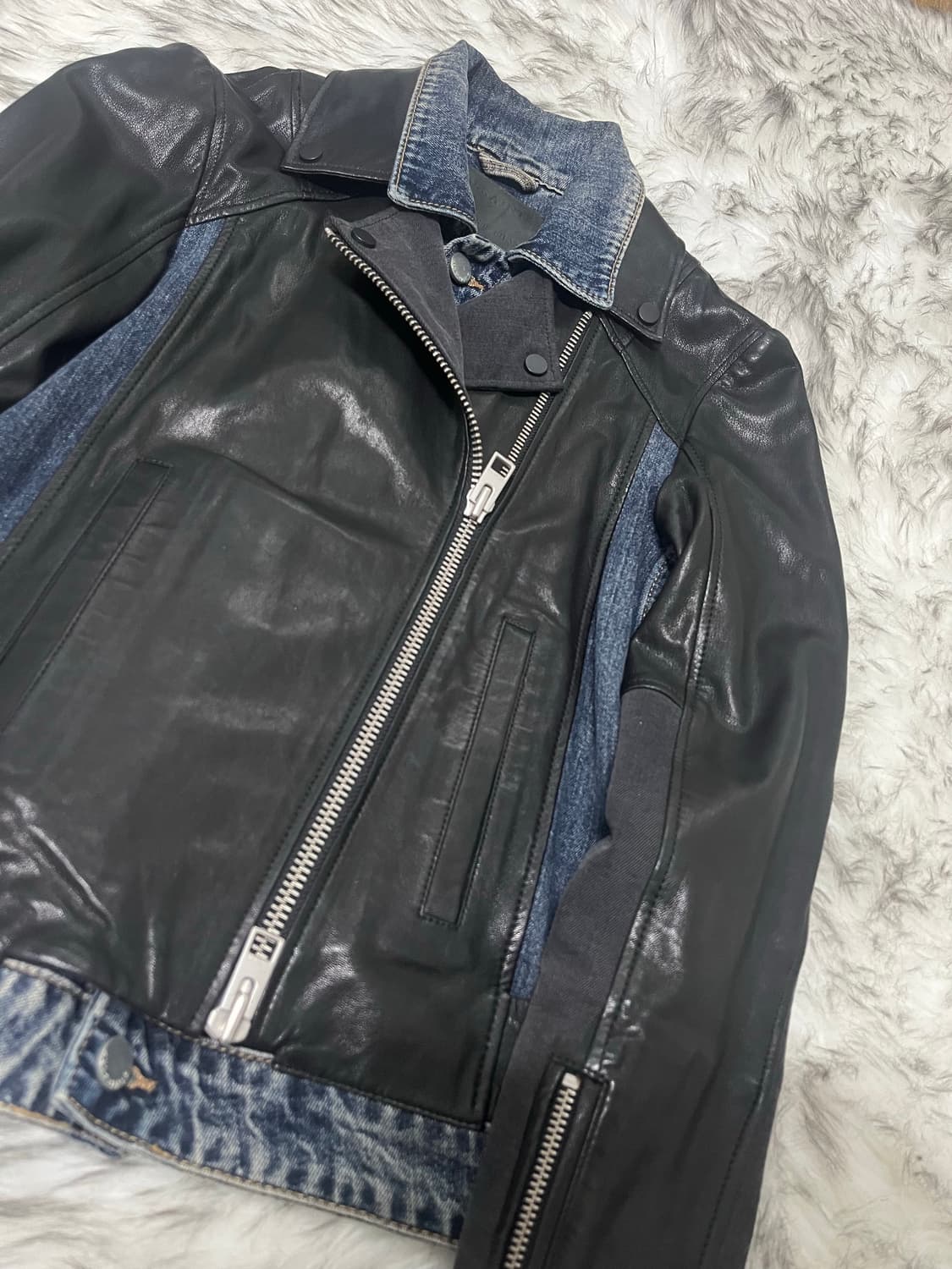 [XS] 올세인츠 레더 x 데님 하이브리드 레더 자켓 상품이미지2