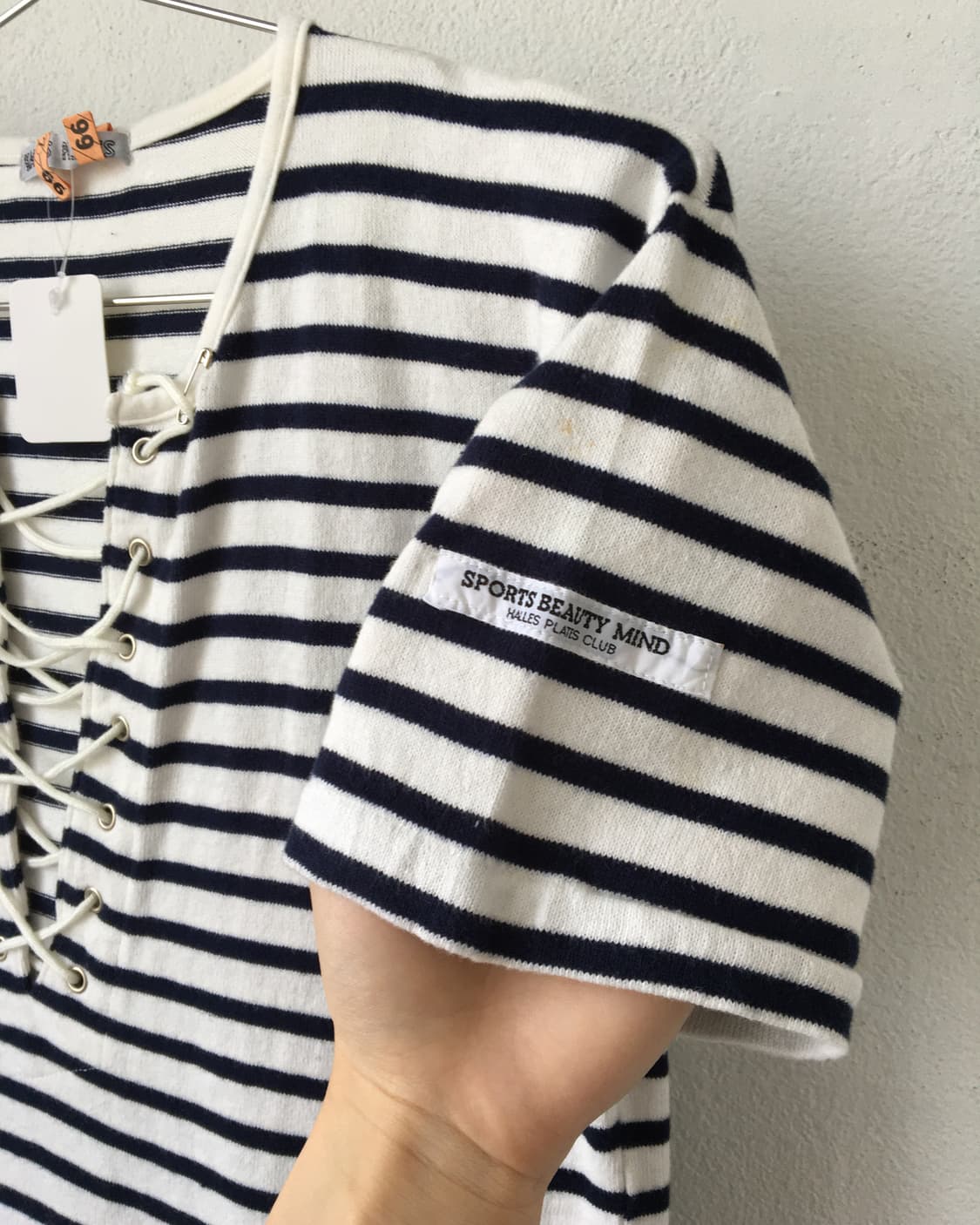 stripe pattern lace up t shirt 상품이미지4