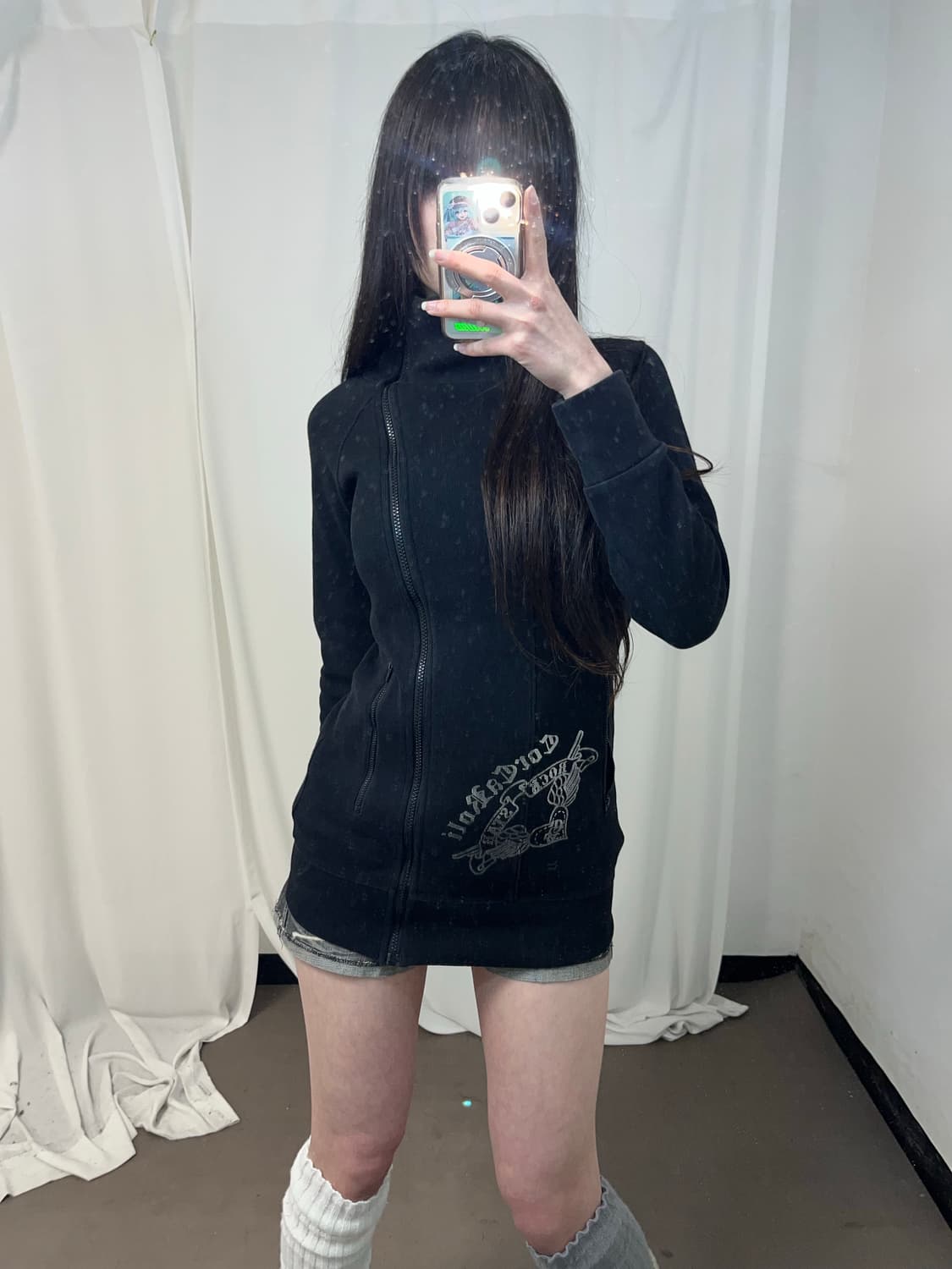 펑크 프린팅 사선 집업 상품이미지5