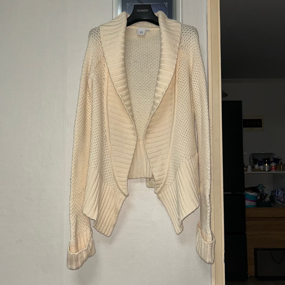 명품 아르마니 알마니 메리노울 100 아이보리 크림 화이트 가디건 상품이미지1