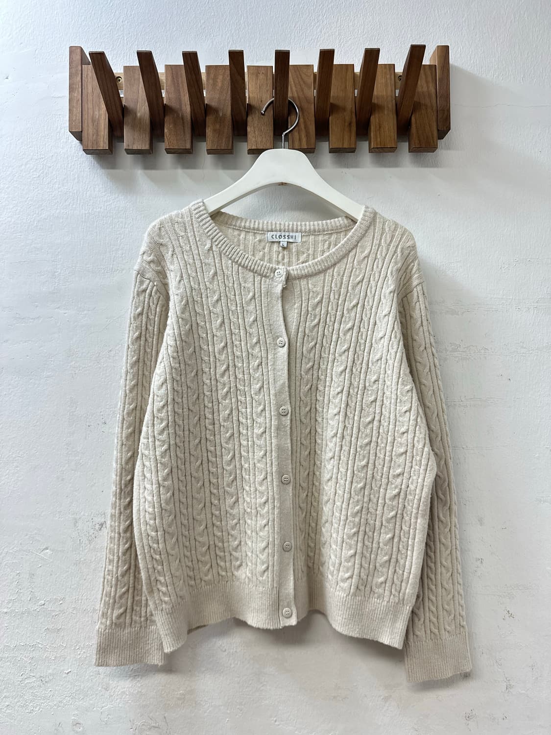 일본빈티지 케이블 짜임 라운드 니트 버튼 가디건 상품이미지1