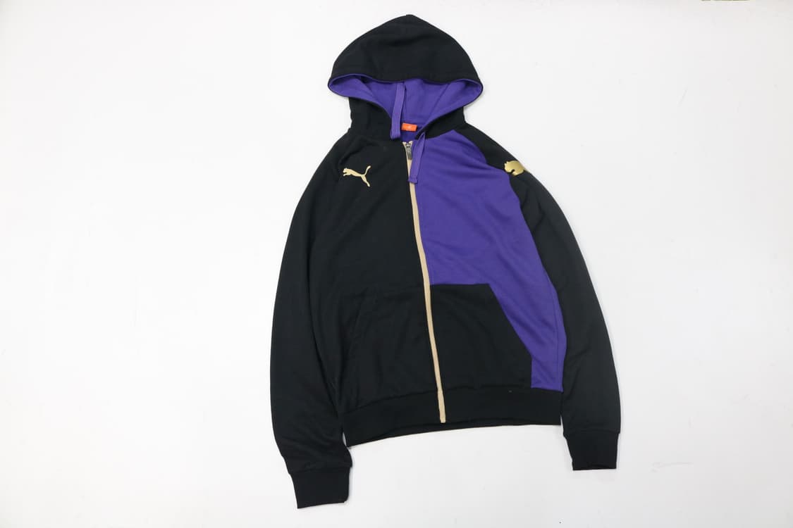 푸마 블랙 퍼플 배색 골드 로고 후드 집업 상품이미지2