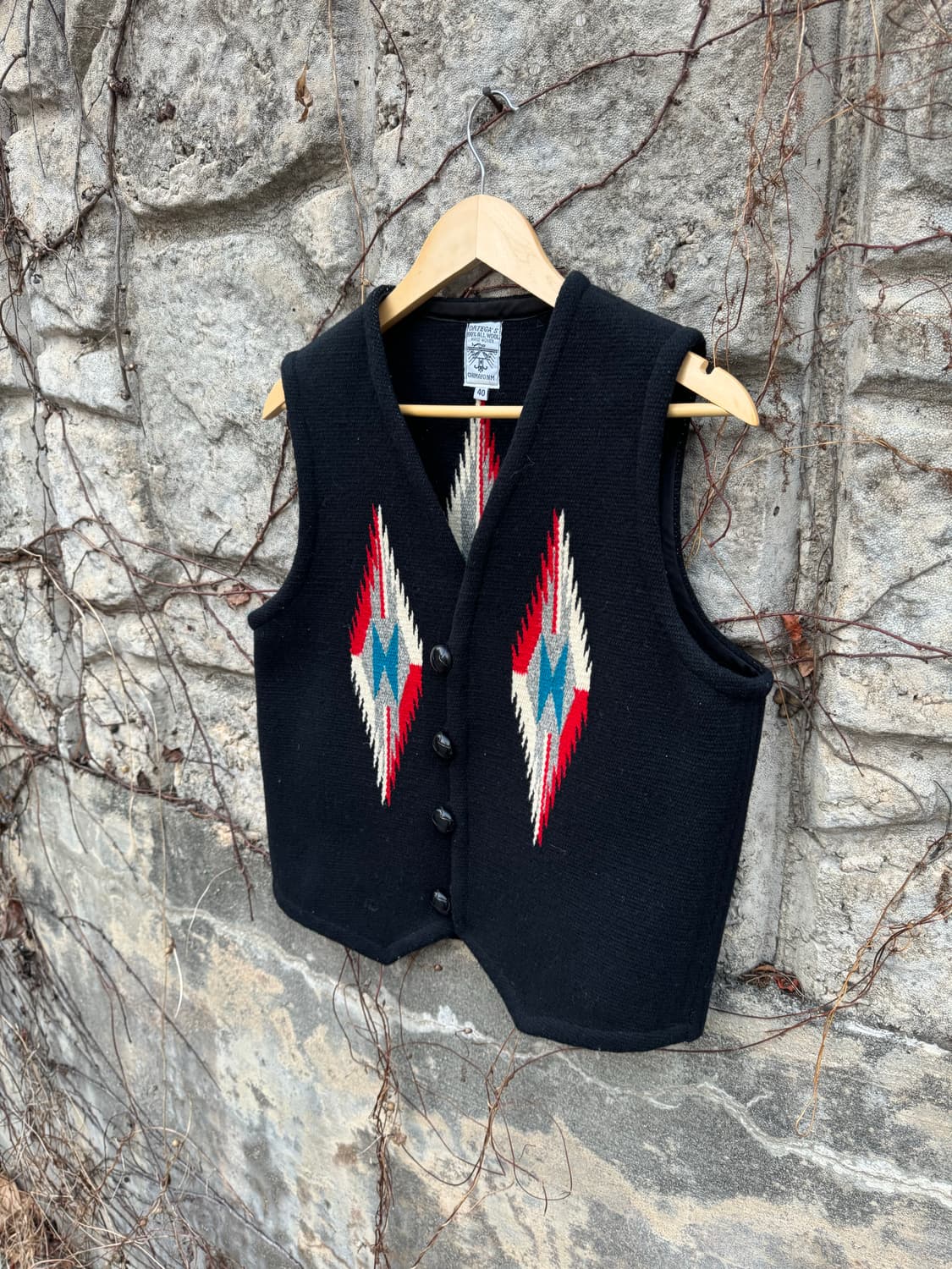오르테가 핸드 우븐 울 네이티브 나바호 웨스턴 치마요 베스트 조끼 블랙 상품이미지3