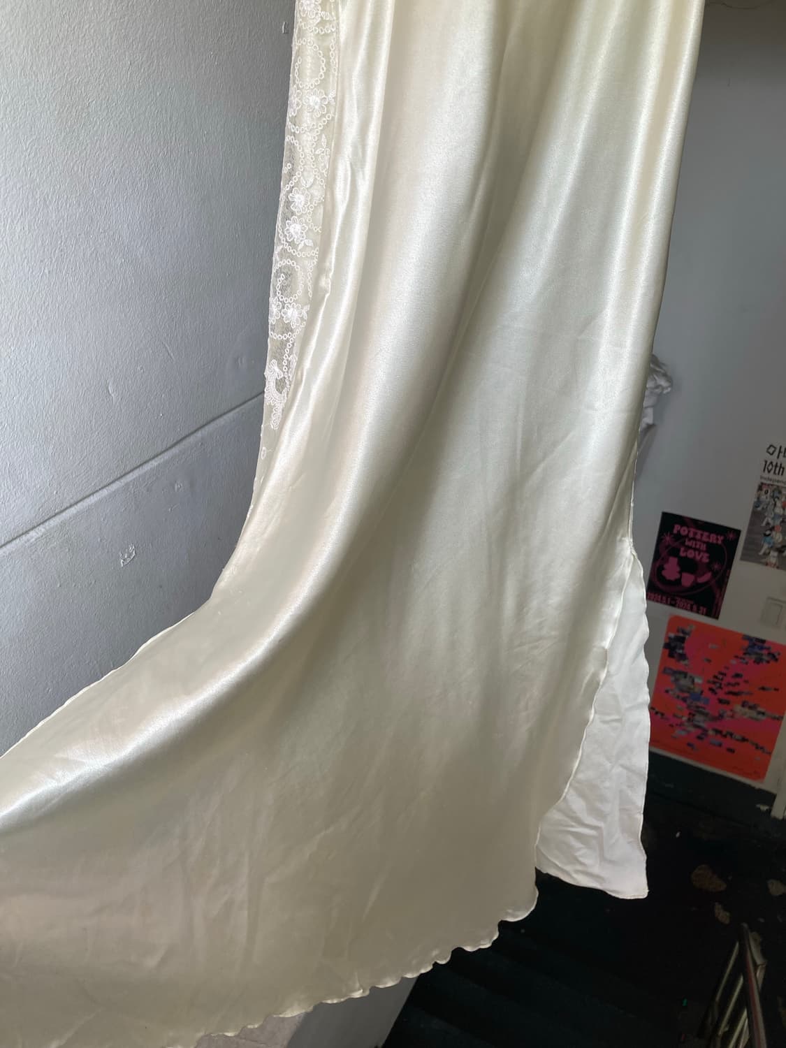 레이스 크림 롱 끈 슬립 원피스 상품이미지7