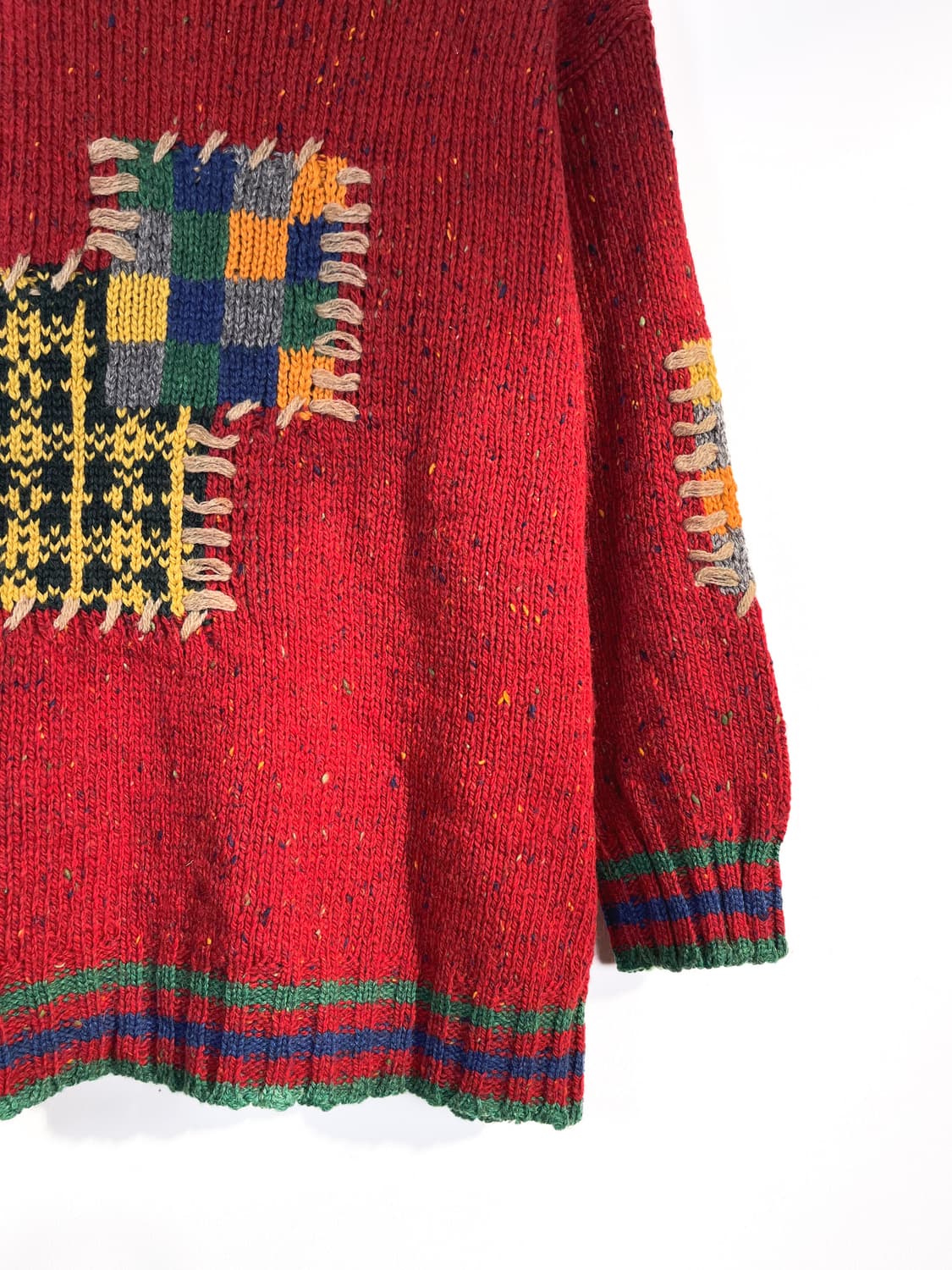 90's 베네통 헤비울 패치워크 스웨터 상품이미지4