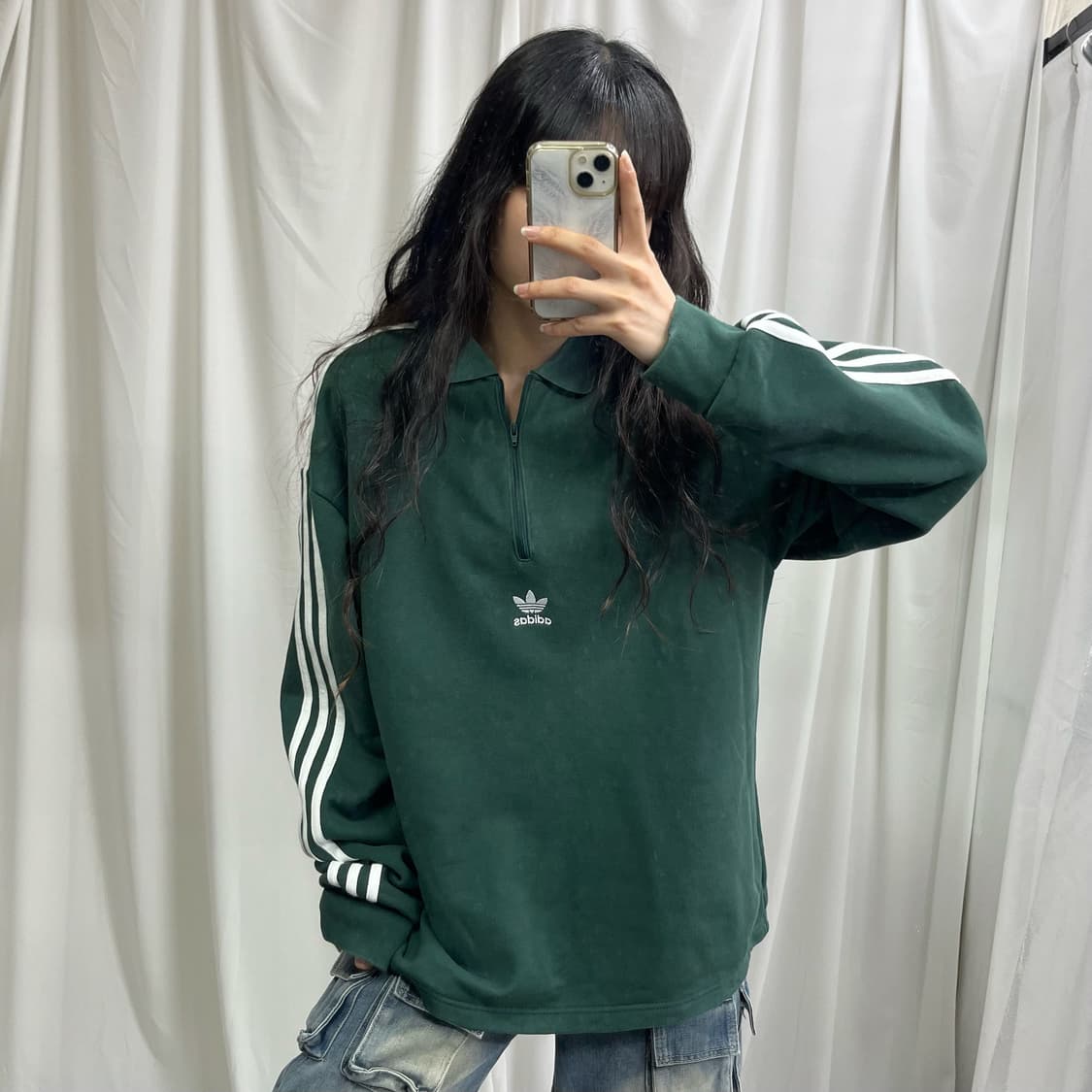 Adidas green center logo half zip-up mtm 상품이미지2
