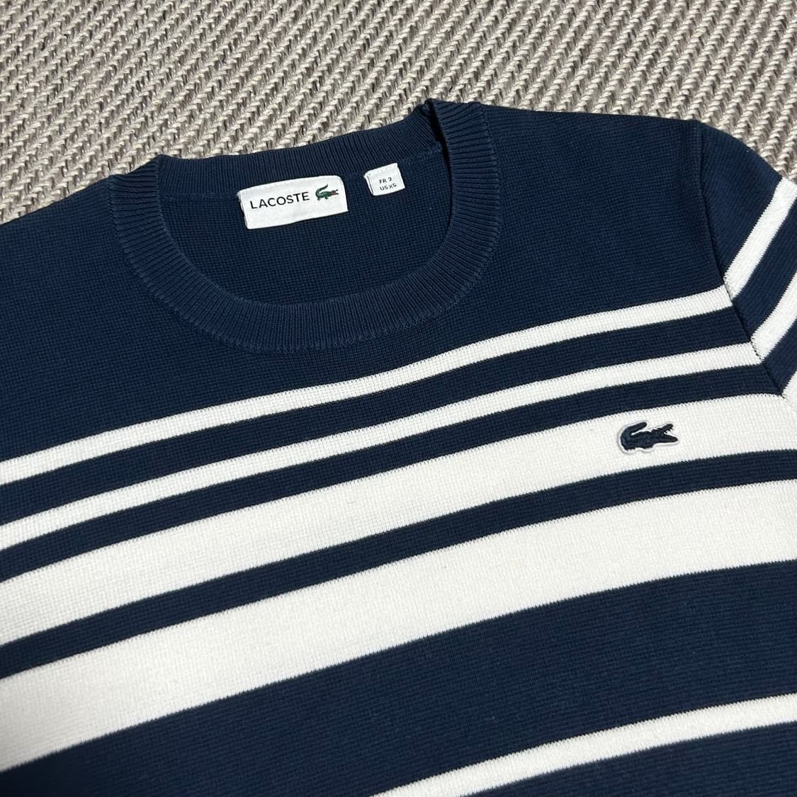 [S] Lacoste 라코스테 우먼즈 네이비 스트라이프 코튼 라운드 니트 상품이미지5