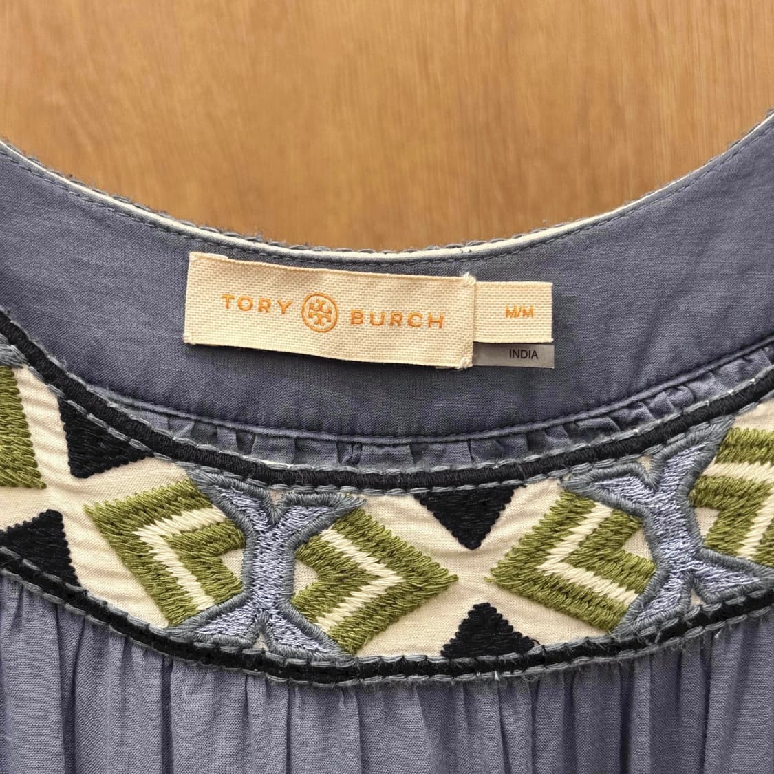 토리버치 자수 트리밍 보헤미안 티어드 원피스 볼륨소매 셔링 디테일 블루 상품이미지7