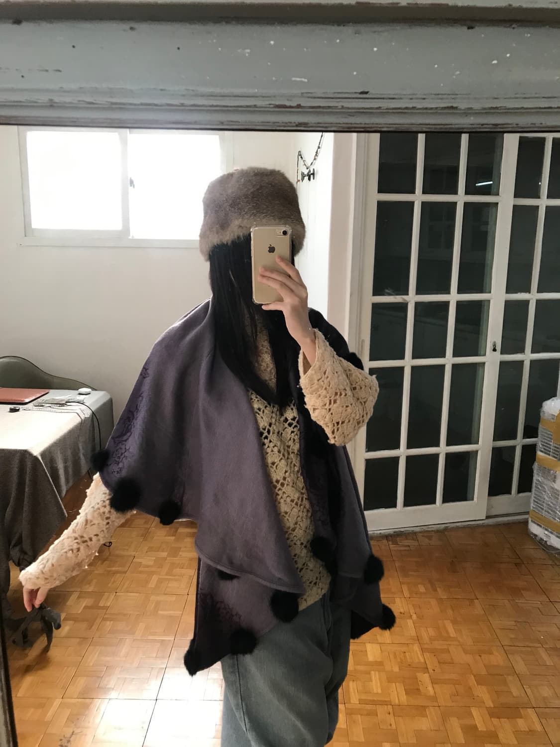 vintage pom-pom knit shawl 상품이미지2