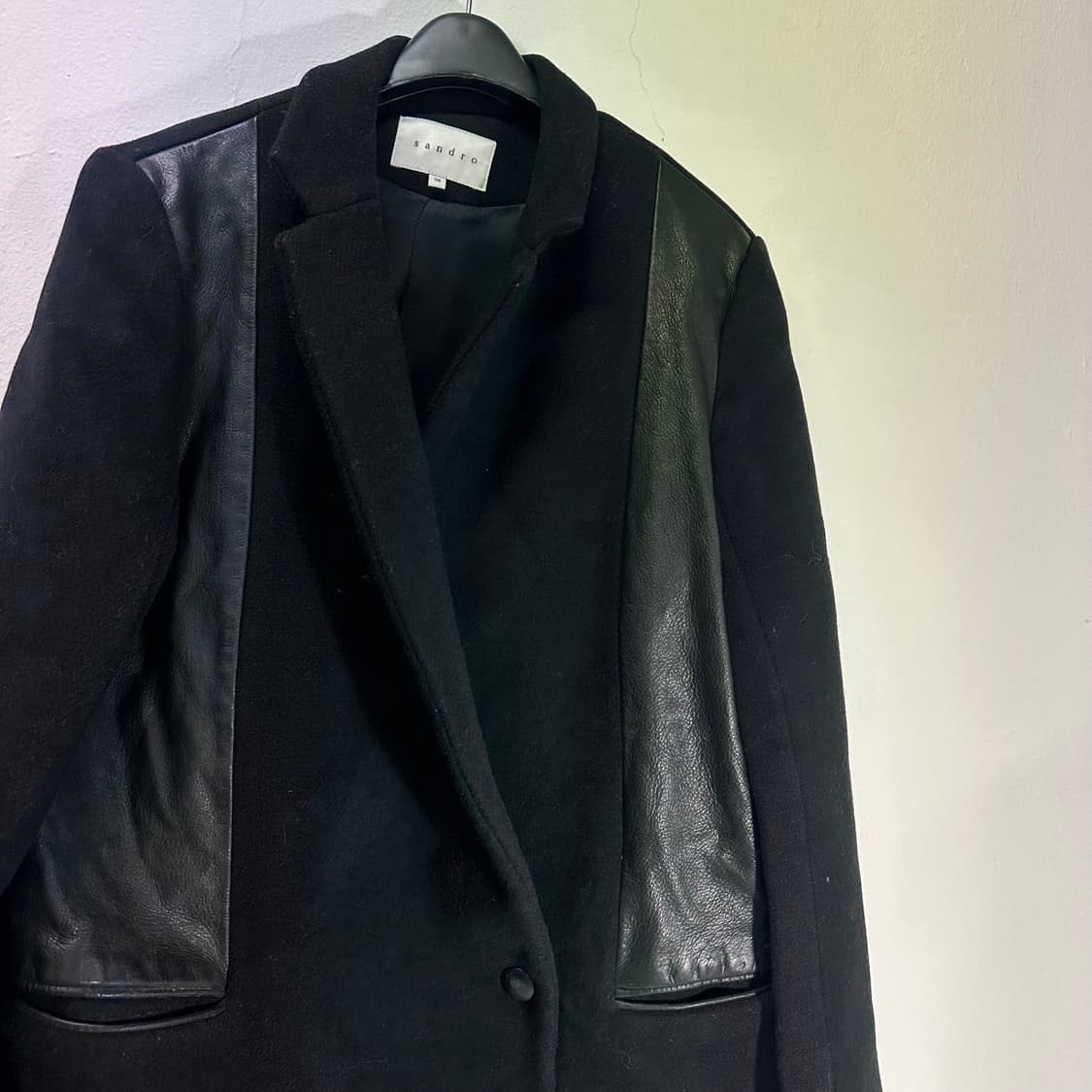 우먼S-M 산드로 블랙 양가죽포인트 카라넥 울코트 상품이미지2