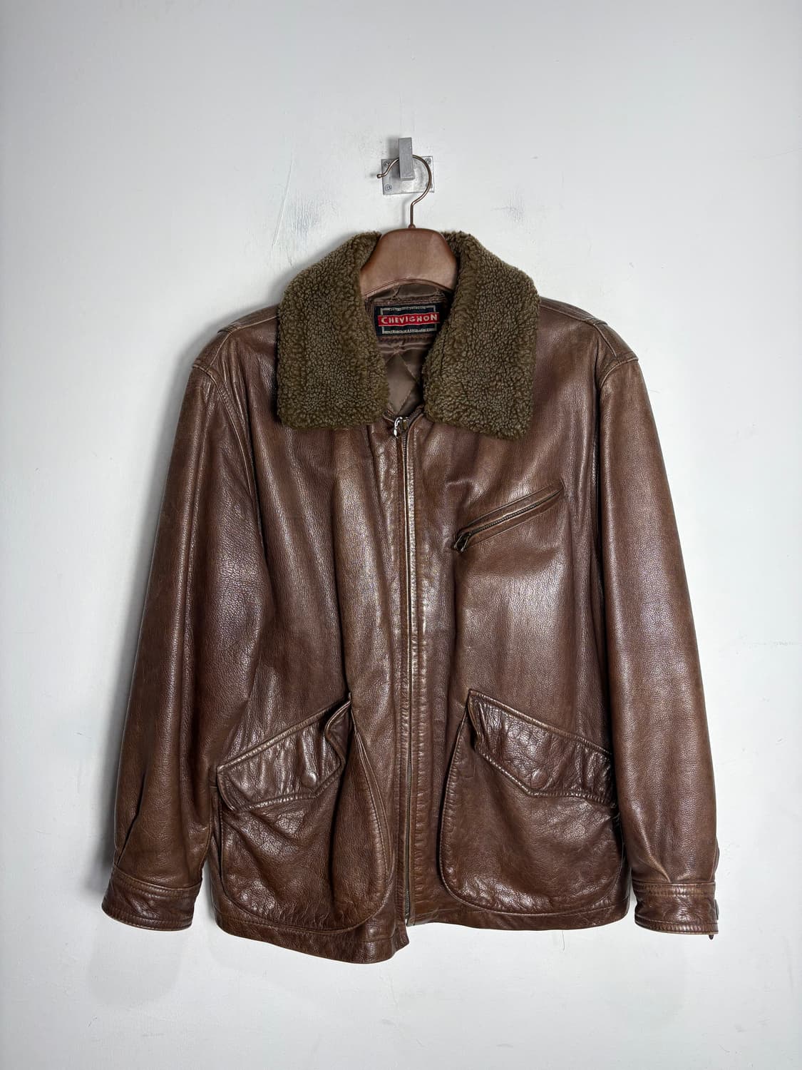 Chevignon 쉐비뇽 시어링 카라 가죽 자켓 상품이미지1