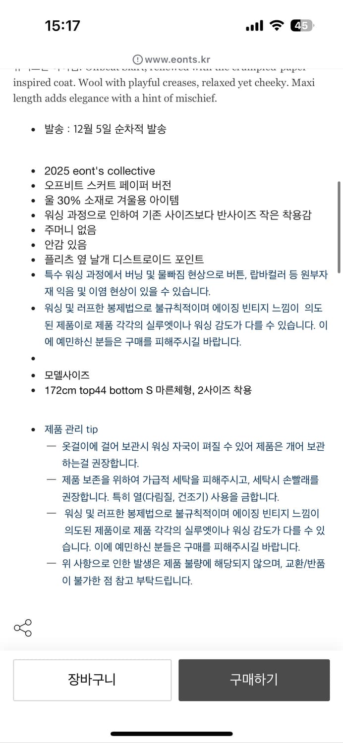 애옹쓰 Paper Wool Offbeat Pleats Skirt 상품이미지3