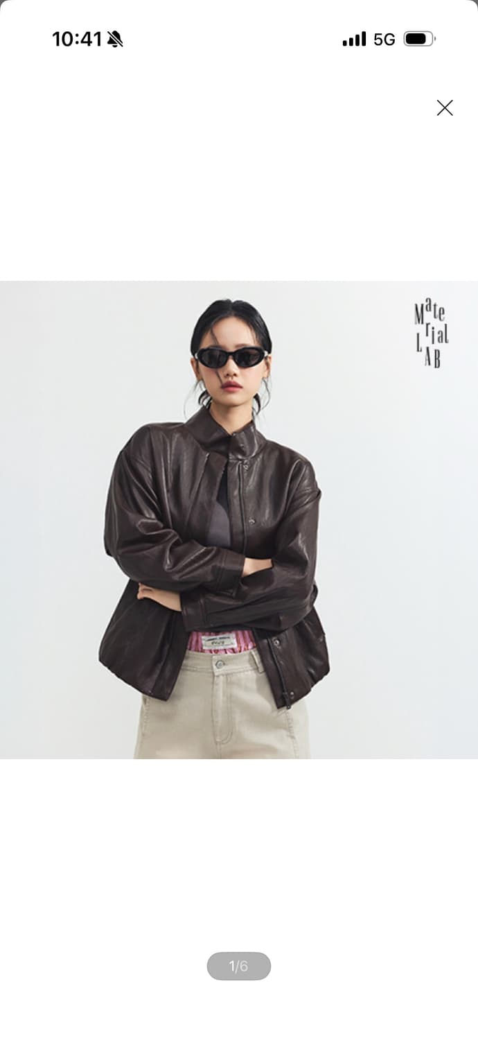 머티리얼랩 26SS 여성 퍼널넥 FAUX 레더 코쿤 자켓 상품이미지1