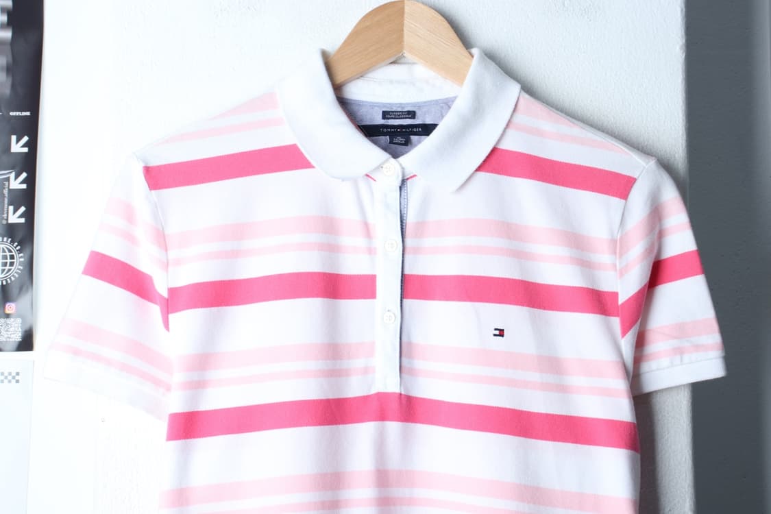 W(XL-2XL) 타미힐피거 반팔 카라 티셔츠 부분이염 핑크-H30309 상품이미지3