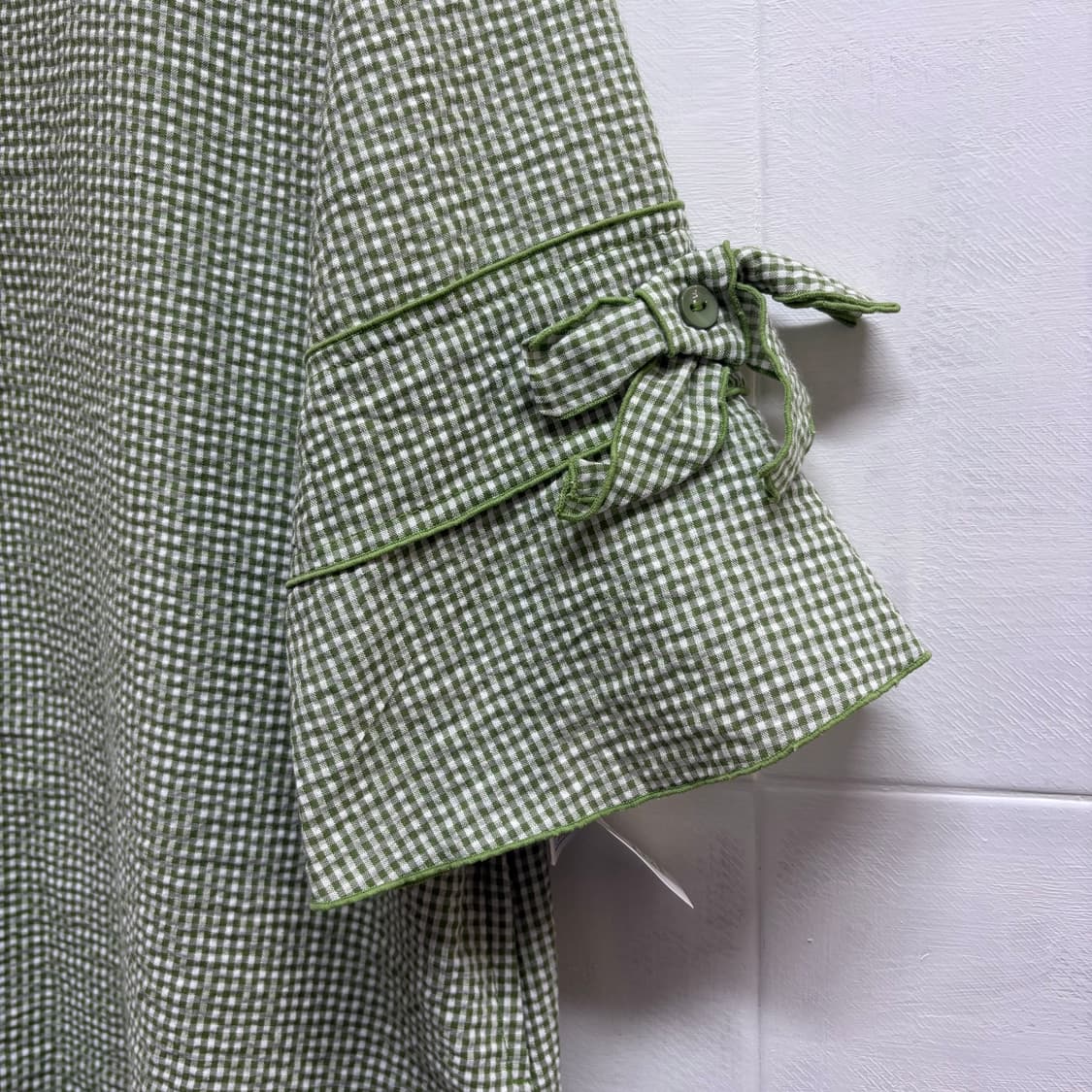 연두 시어서커 리본 러플 블라우스 JPN (미착용) 상품이미지2