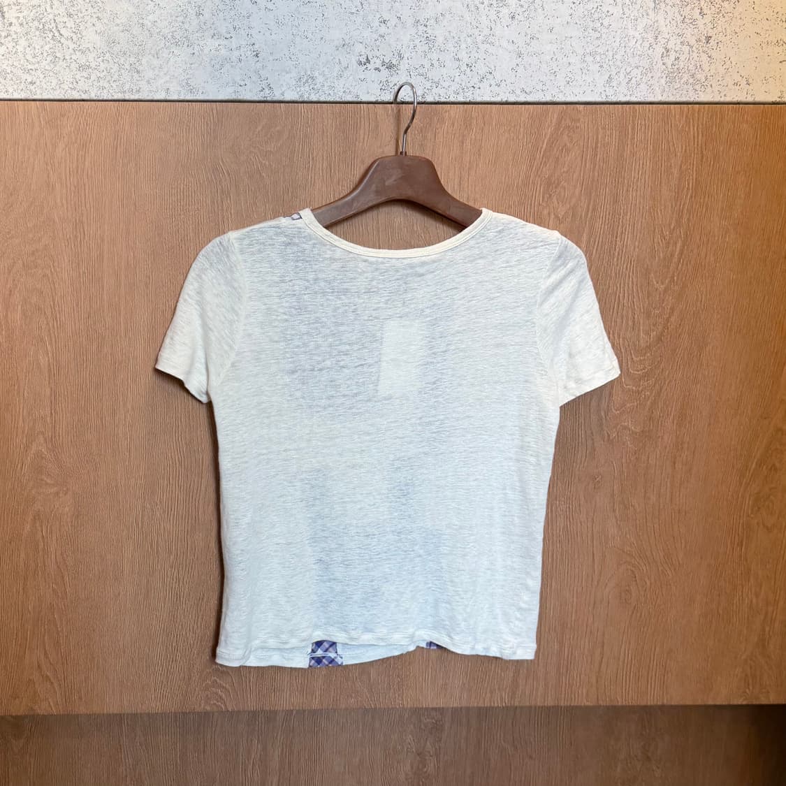 마크 바이 마크 제이콥스 반팔 티셔츠 퍼플 체크 패치워크 디테일 아이보리 상품이미지7