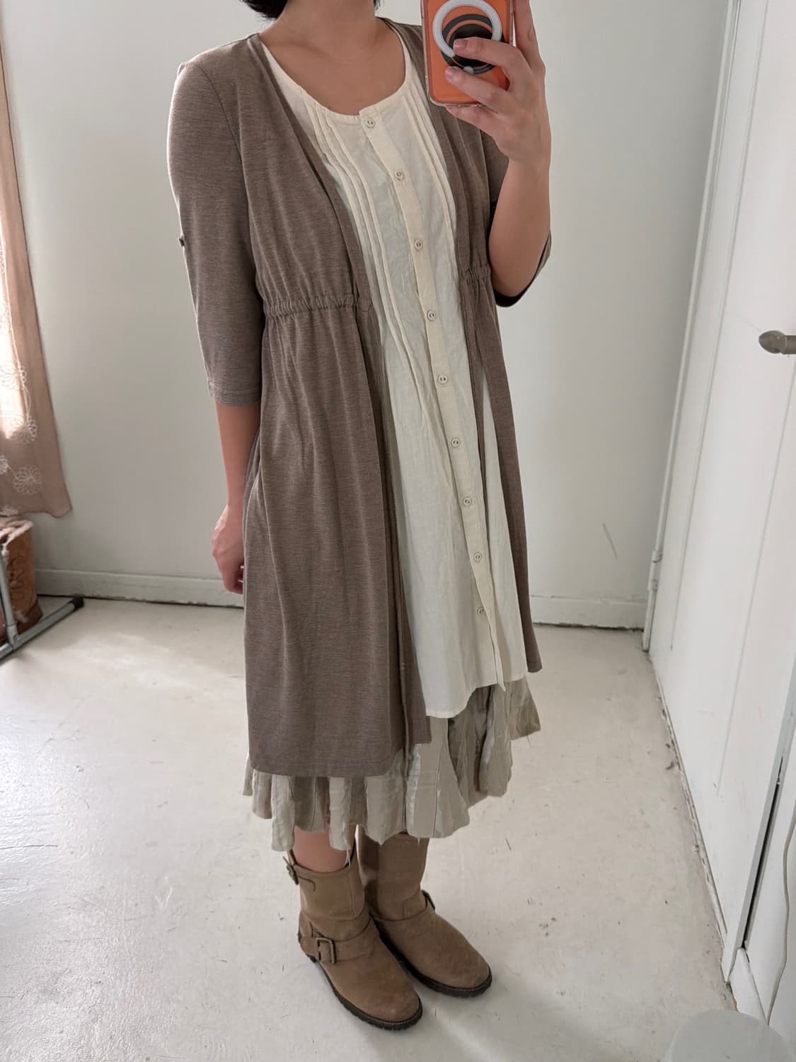 일본빈티지 베이지 레이어드 가디건원피스 상품이미지2