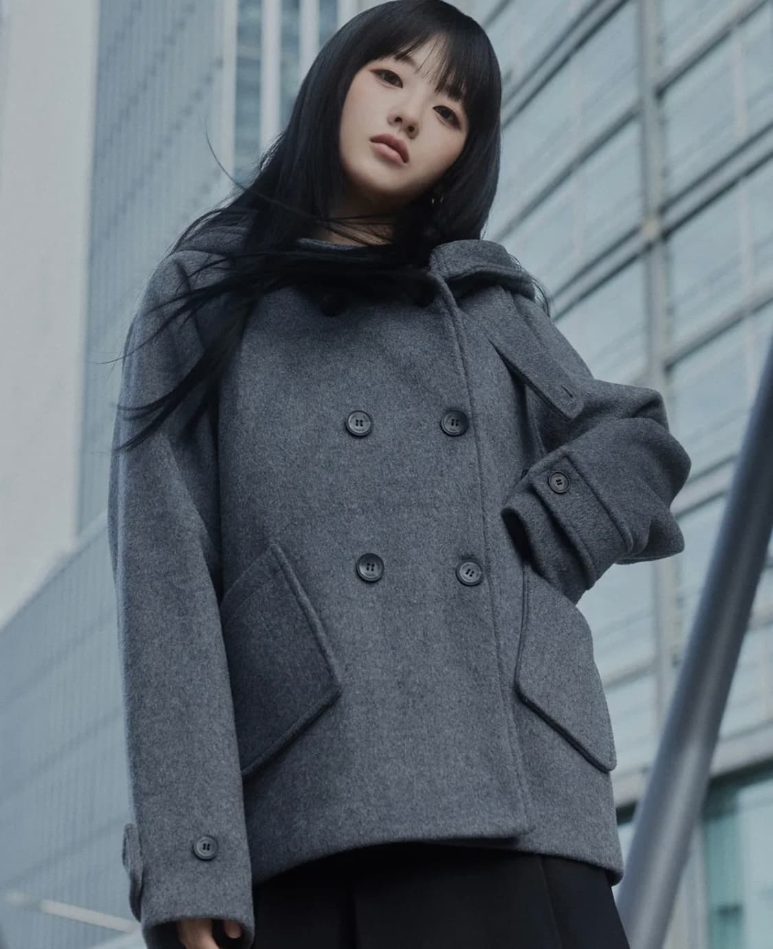 미세키서울 후드더블버튼 코트 (차콜) 상품이미지1