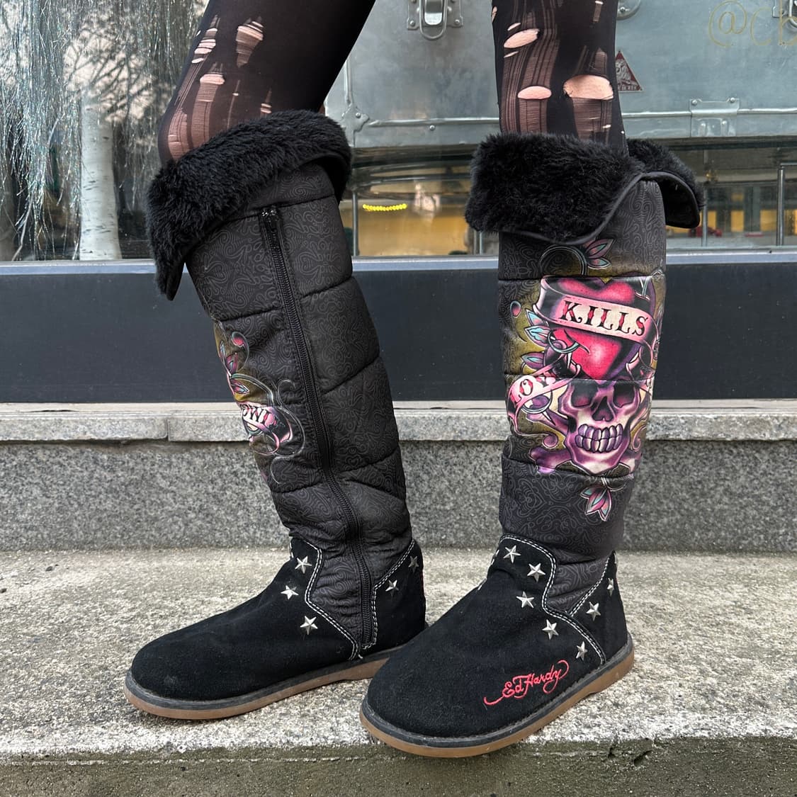 00s 레어 에드하디 스웨이드 니하이 타투 부츠 상품이미지1