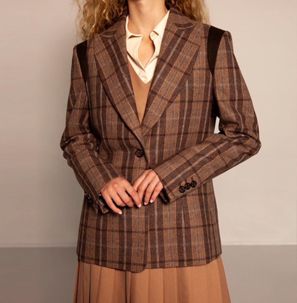 문리 브라운 체크 울 자켓 상품이미지1