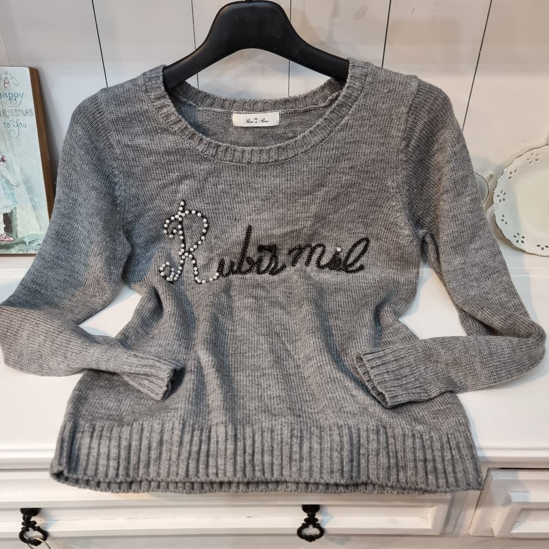 진주 비즈 로고 그레이 니트 상품이미지3