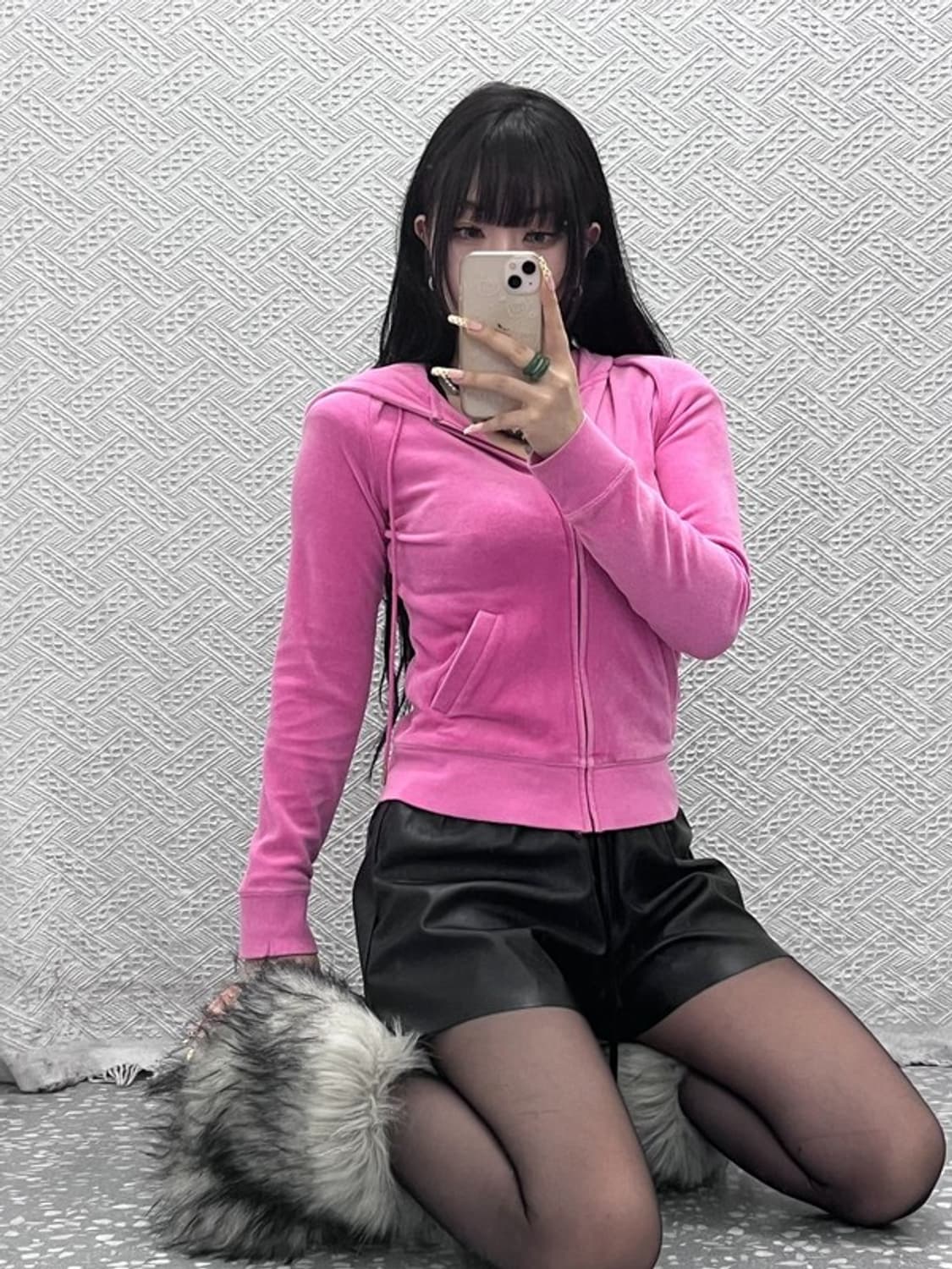 쥬시 꾸뛰르 Y2K 00's 레트로 핫핑크 벨벳 후드집업 S C10076 상품이미지2