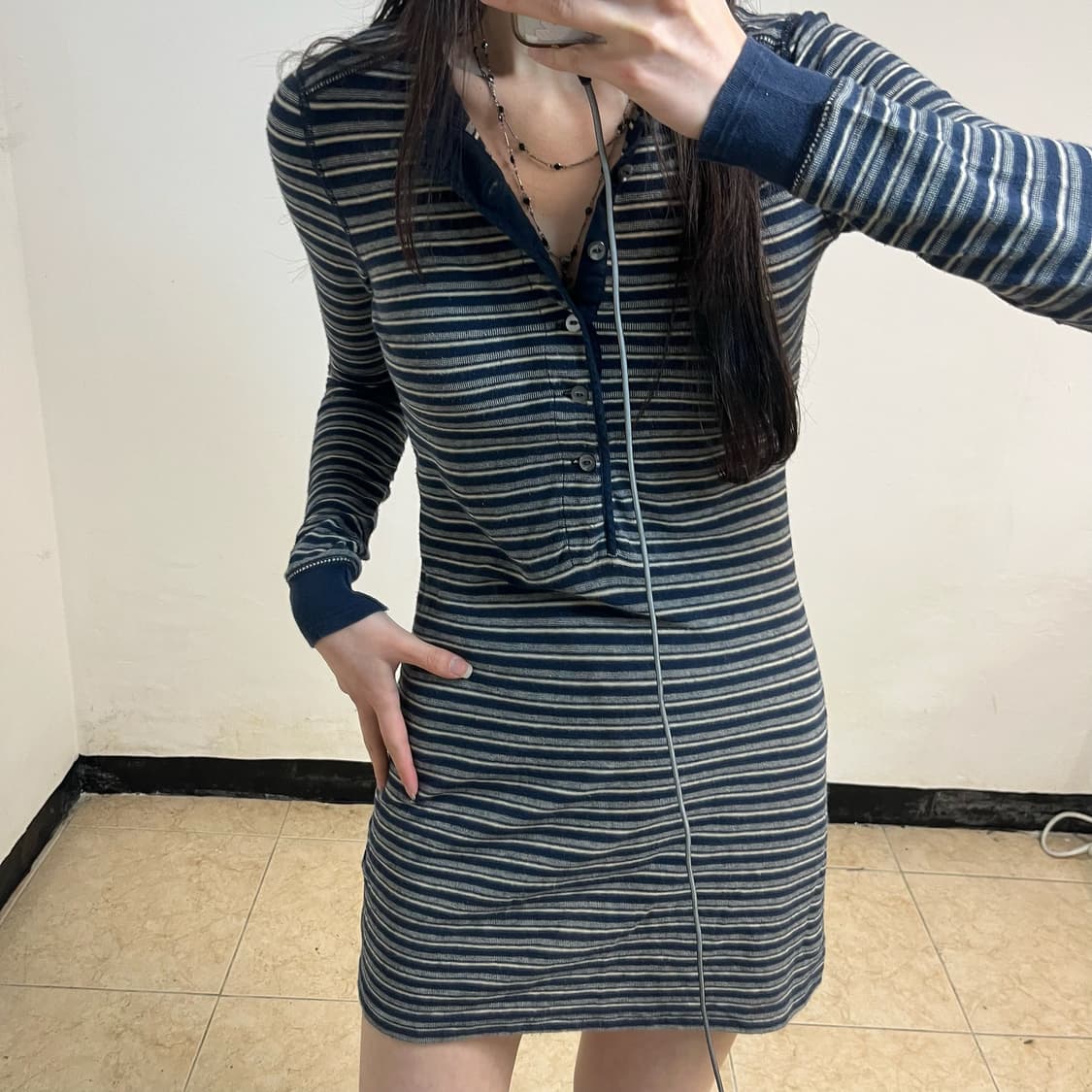 Polo stripe henley neck dress 상품이미지3