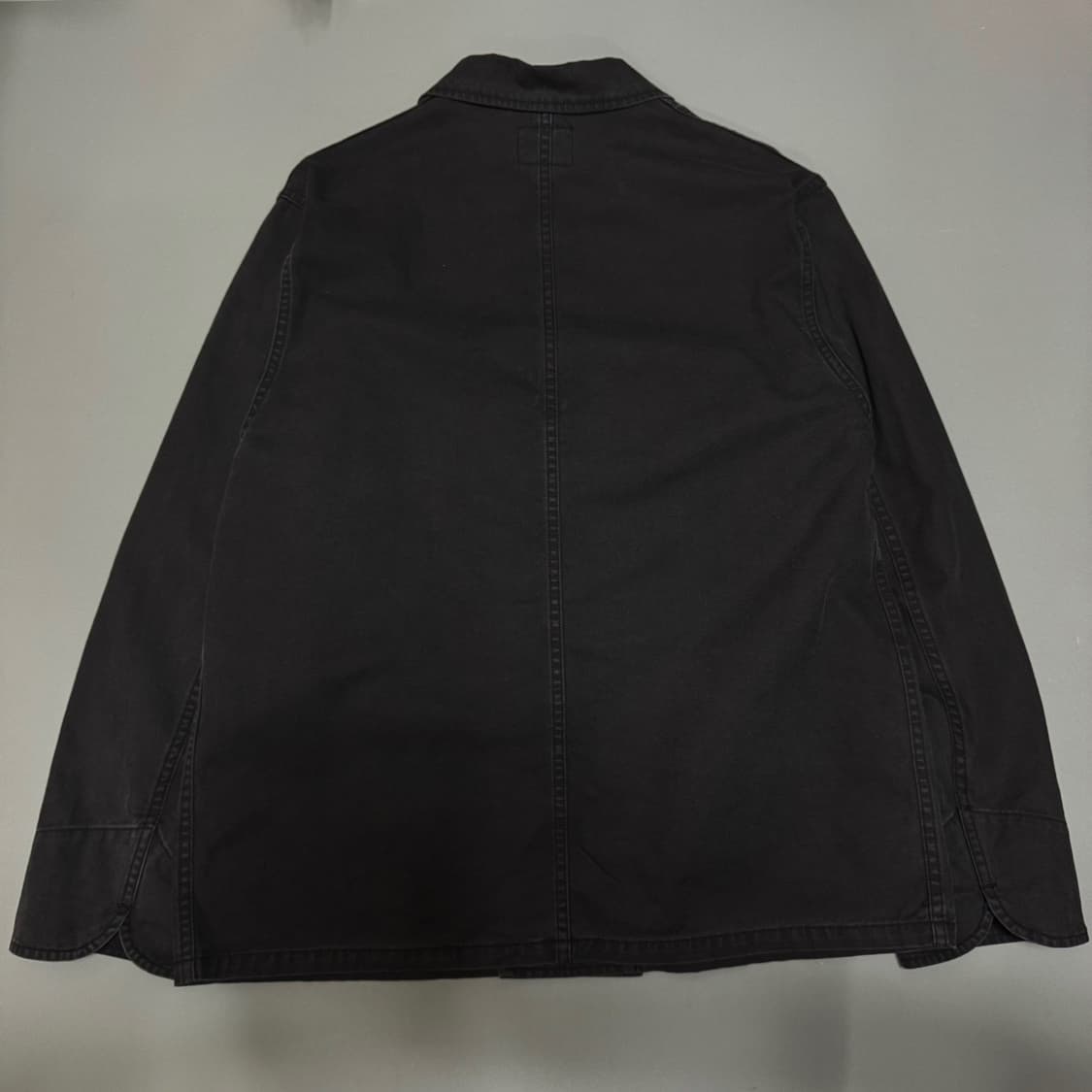 단톤(DANTON) 차콜컬러 워시드 코튼 나염 로고 더블 하프 코트 자켓 상품이미지8