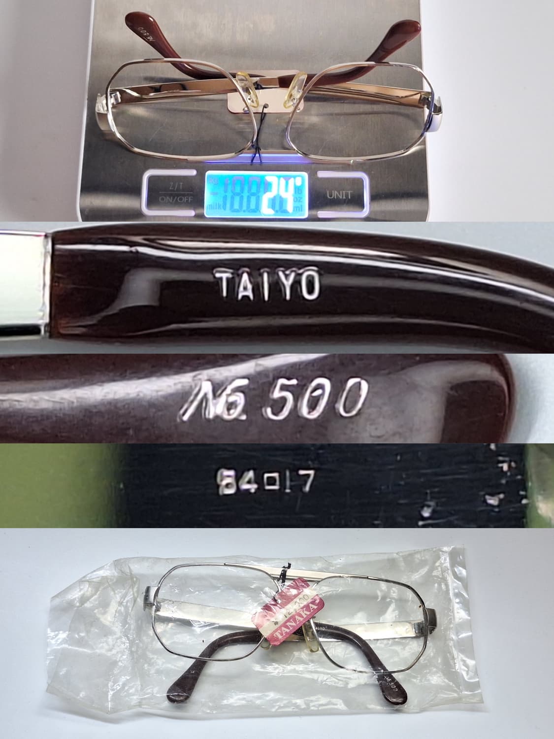 80s 일본제 빈티지 데드스톡/TAIYO NO.500 선플래티늄 안경테 상품이미지8