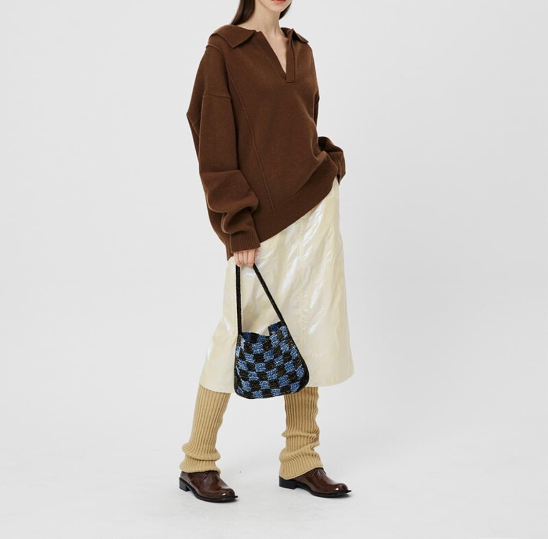 (오늘만급처)문선 핸드메이드 벨벳 체커보드 백 블루블랙 새상품 상품이미지2