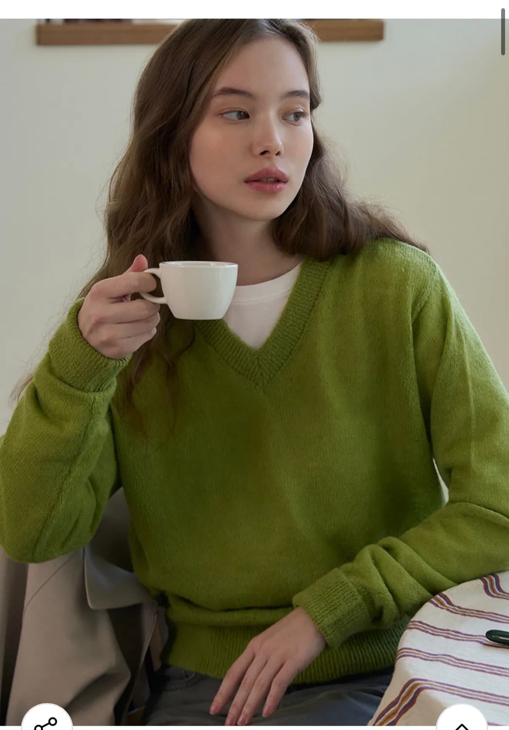 (새상품)(M) 드로우핏 우먼 모헤어 브이넥 시어 니트 GREEN GLO 상품이미지2