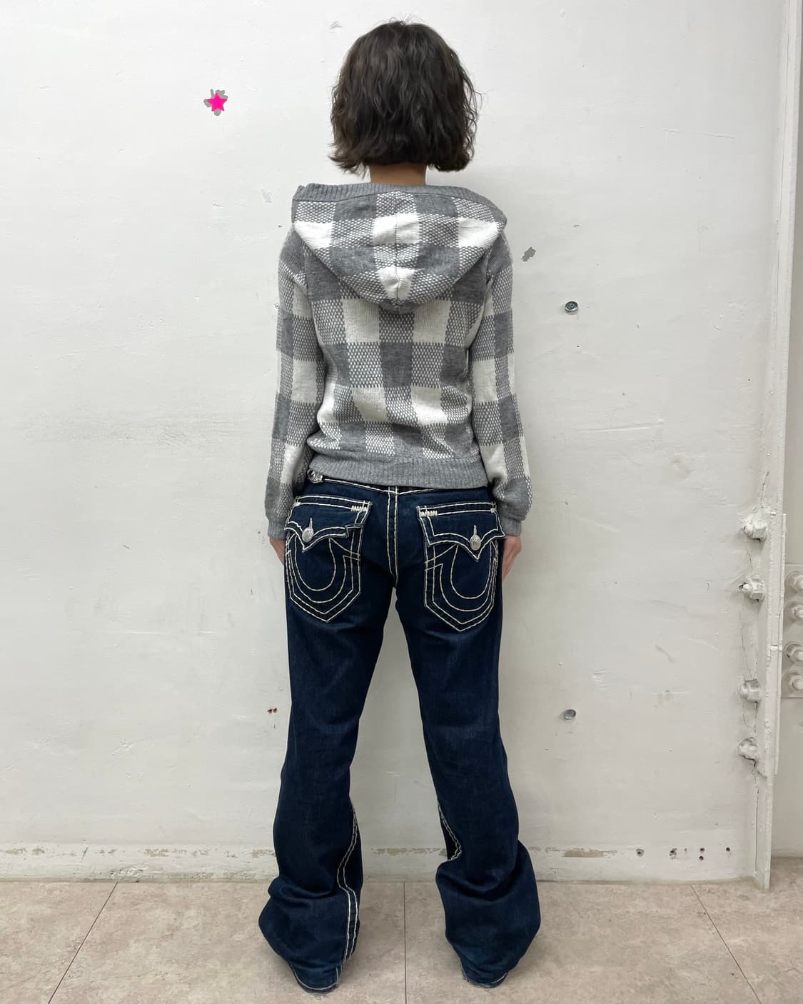 asymmetric gray checkered hooded jacket 상품이미지6