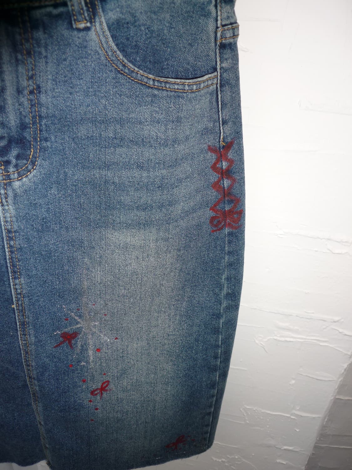 Ribbon painting denim skirt 상품이미지7