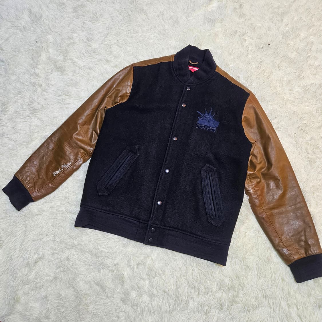 슈프림 07AW 자유의 여신상 가죽 울 블럭 바시티 L size 상품이미지2