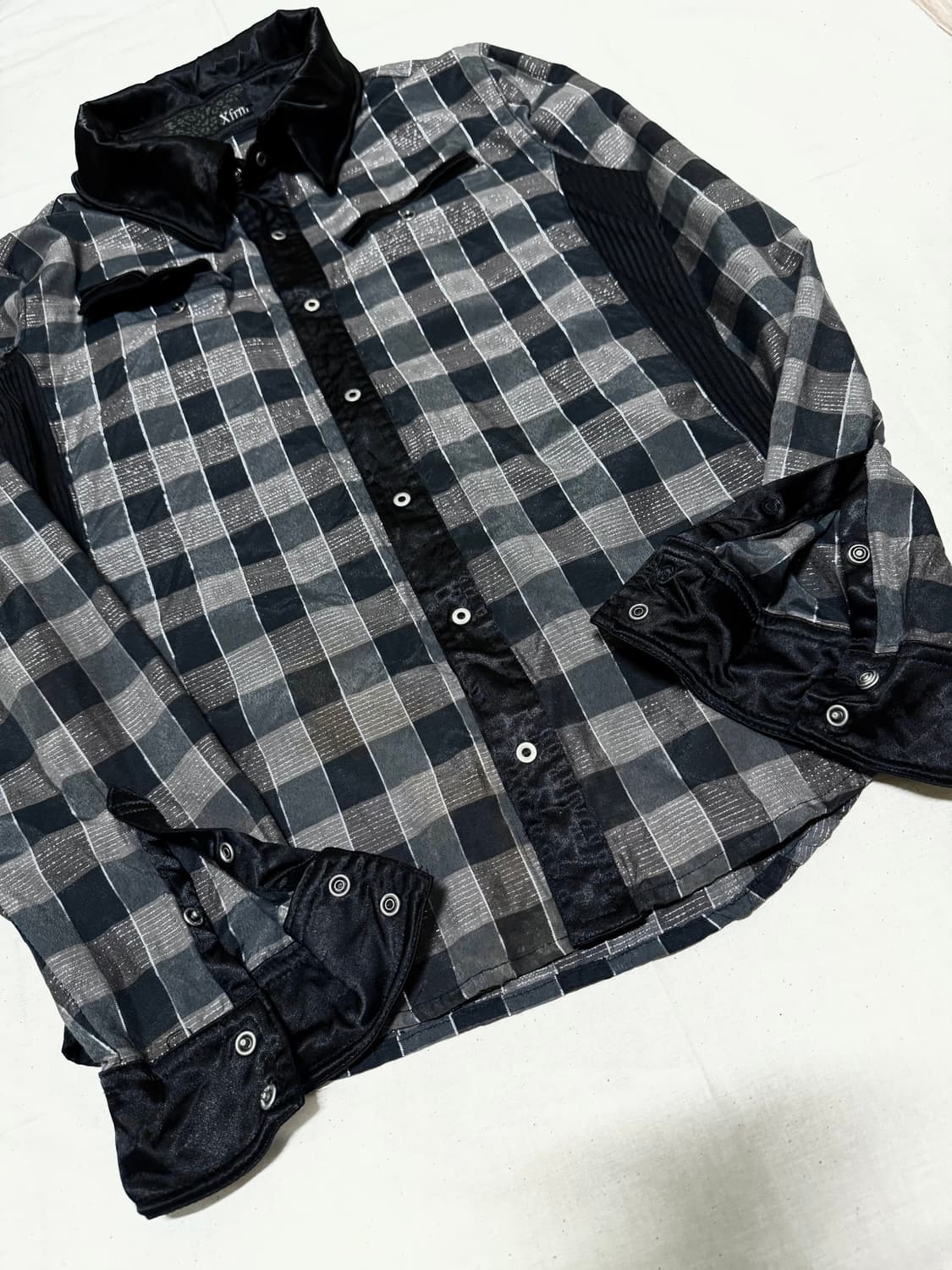 00s Xfrm 사틴 웨스턴 포켓 큐빅 빅로고 셔츠 상품이미지3