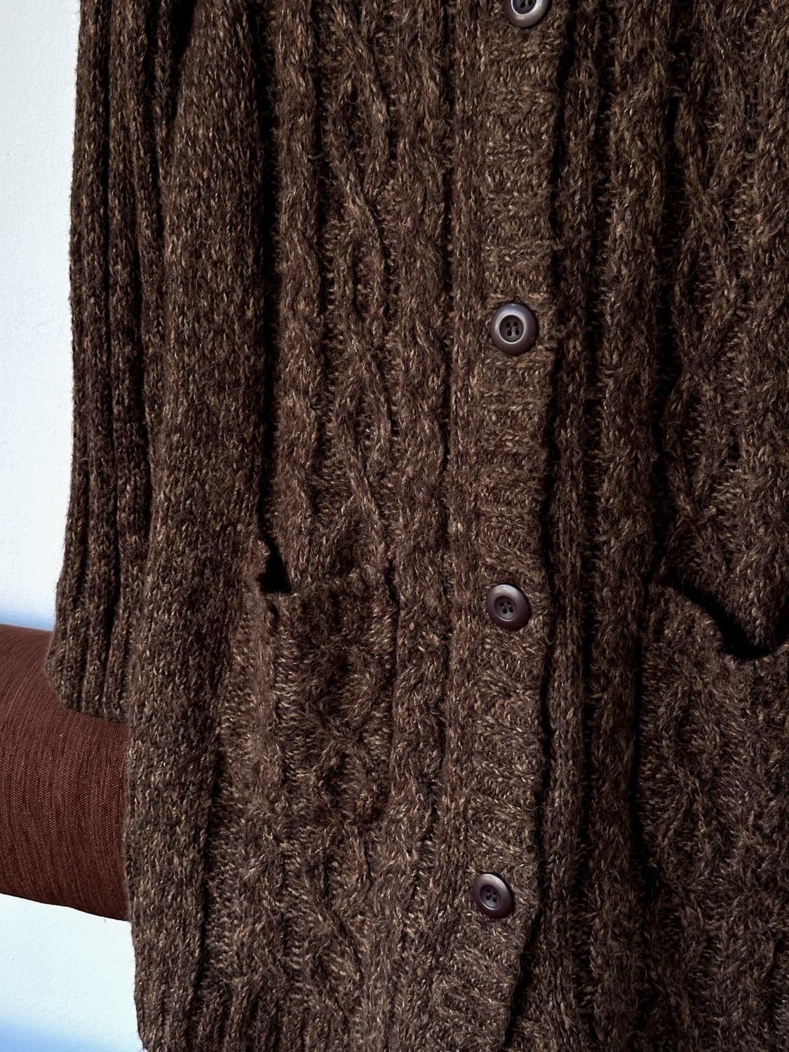 Cable patterned hooded long knit jacket 상품이미지3