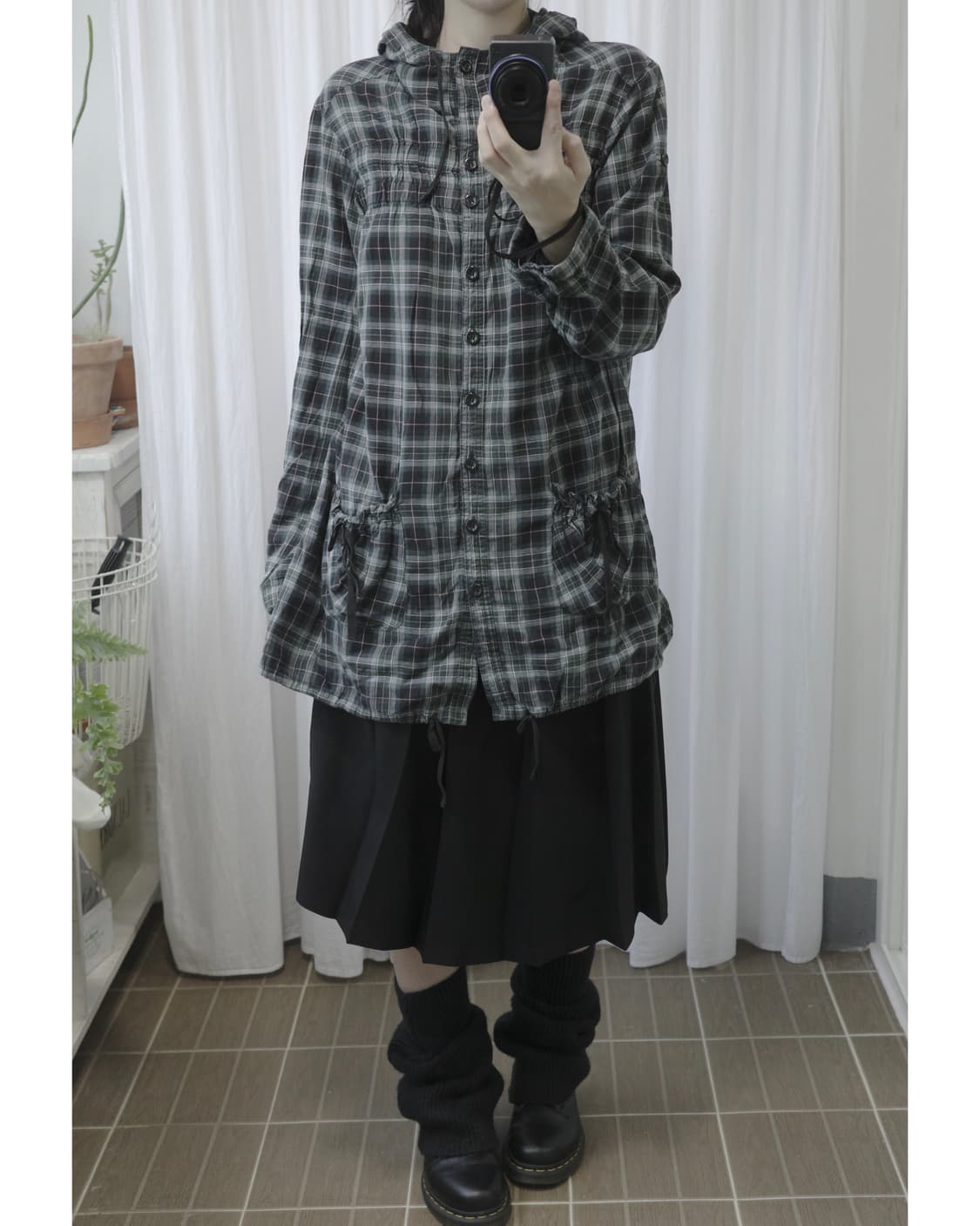 Green checkered hooded dress 상품이미지4