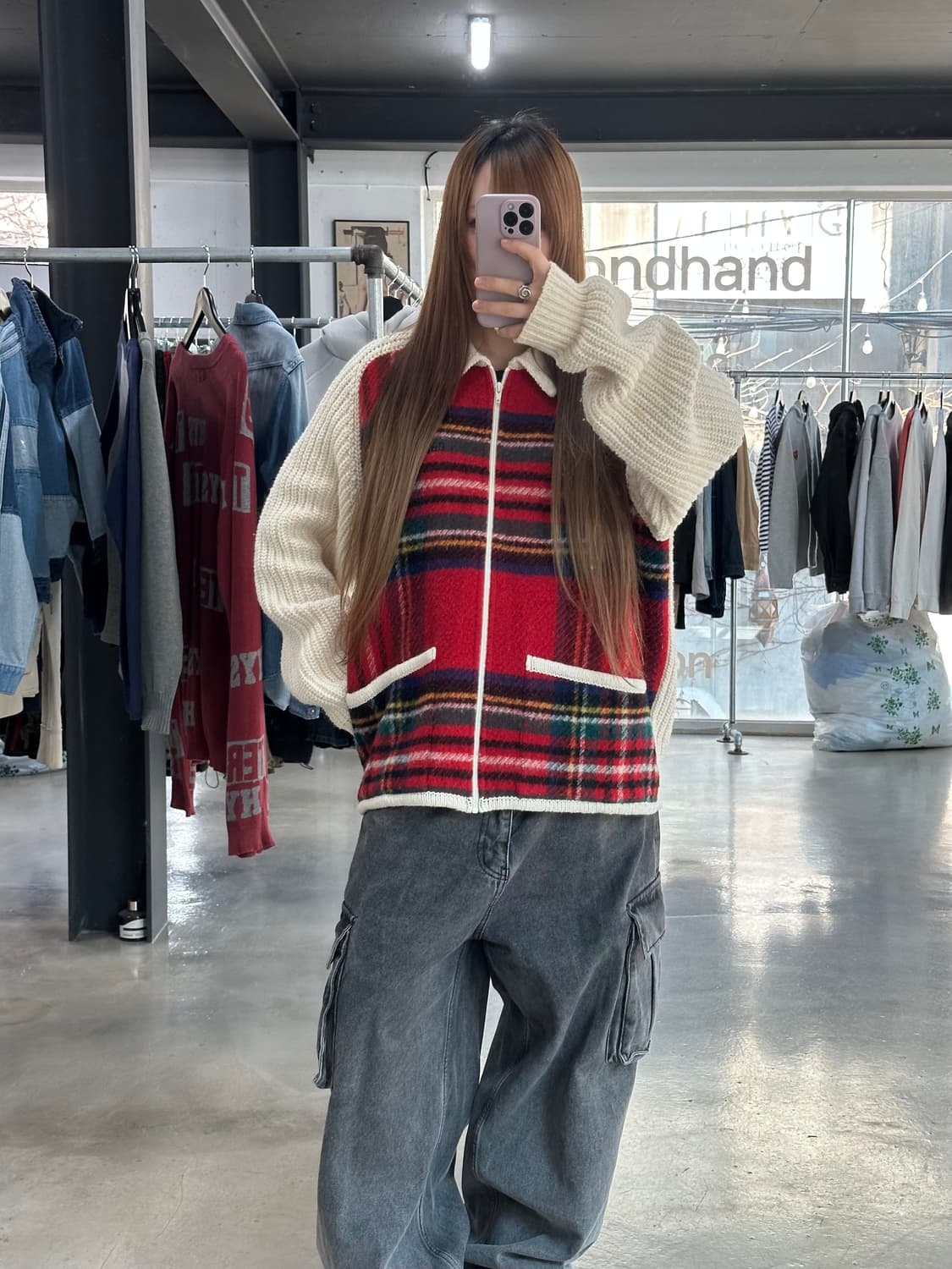 슈프림 18FW 자수로고 플레이드 프론트 스웨터집업 상품이미지4