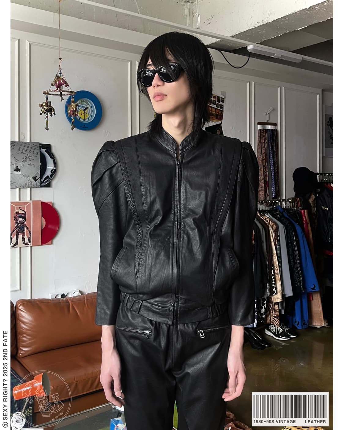 1980-90s Power Shoulder Leather Jacket 상품이미지1